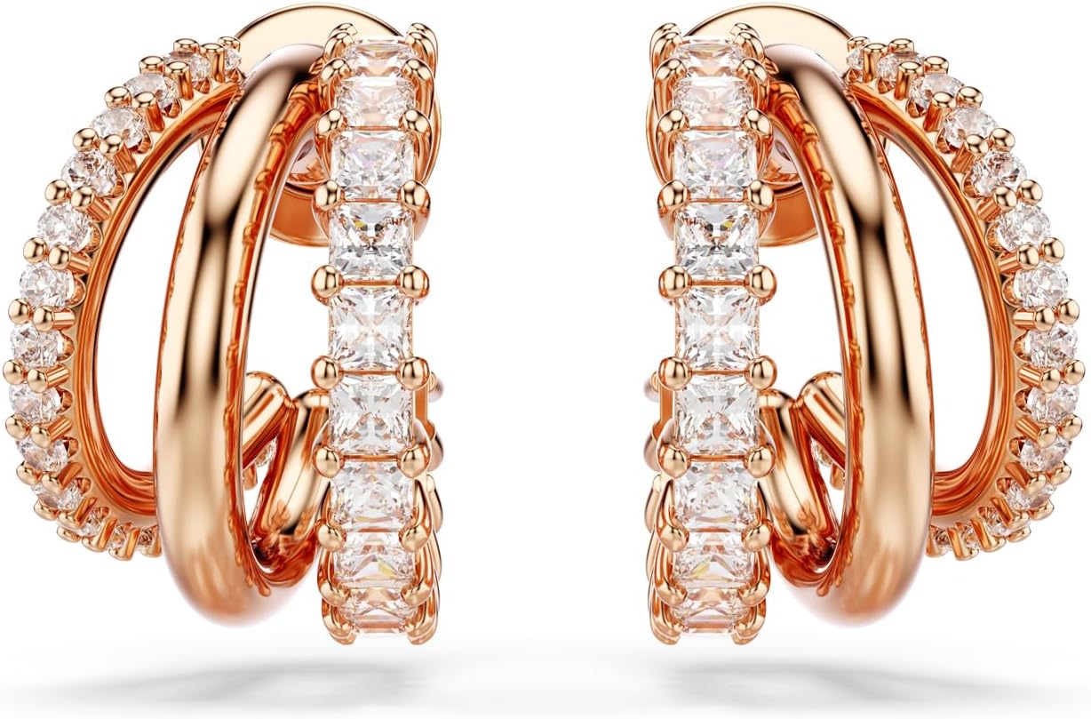 Swarovski Hyperbola Hoop Earrings, Mixed Cuts, Mini, Clear, Rose Gold-Tone Finished