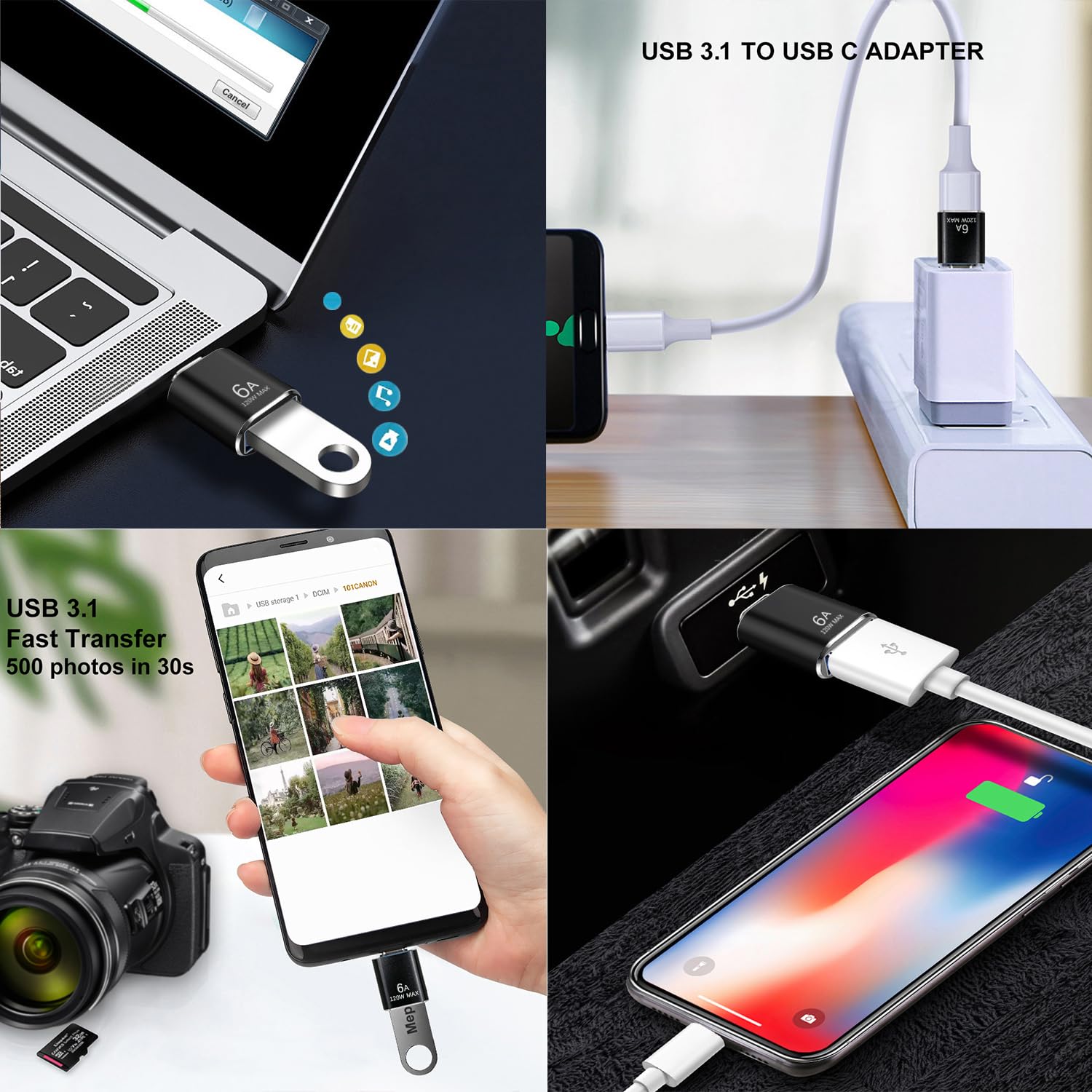 Adattatore USB a USB C 4 Pezzi, Adattatore USB Tipo C a USB3.0, Compatibile con MacBook, iPhone 17/16/15, iPad, Samsung Galaxy S25 S24 S23 A56 A16 A36, Telefoni, Tablet, PC
