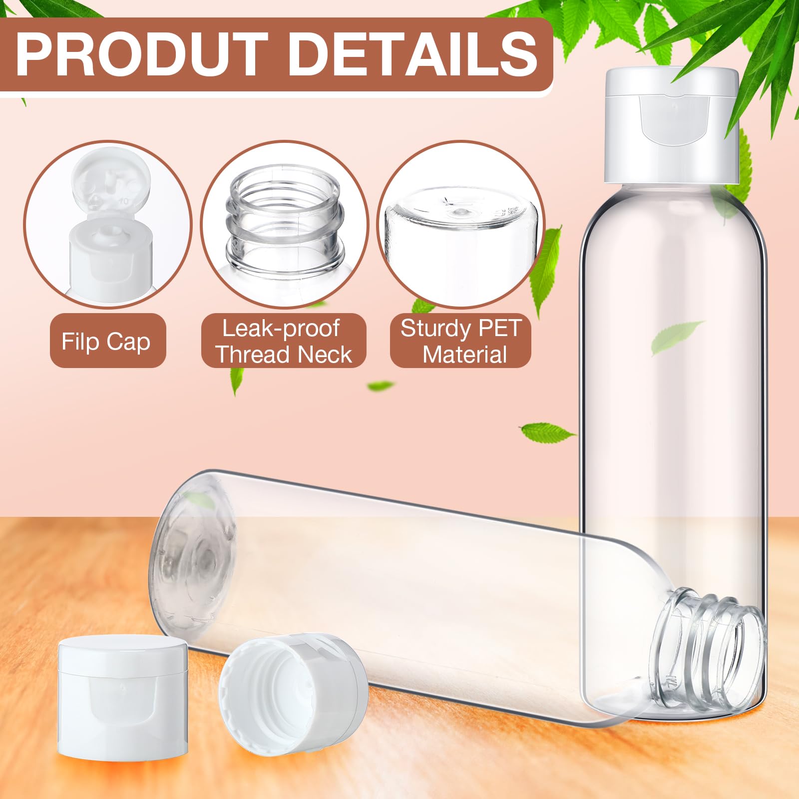 Zhehao 2 oz PET Plastic Empty Refillable Bottles with Caps