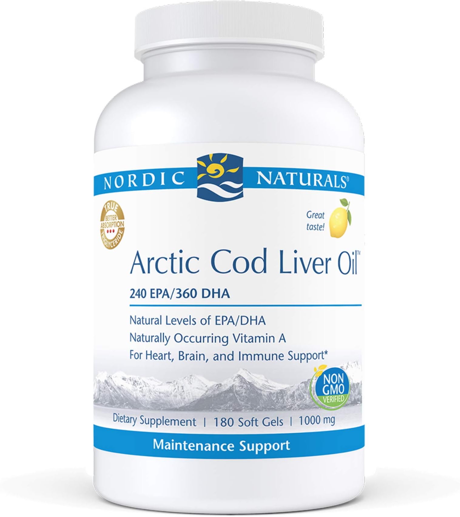 Nordic Naturals Pro - Arctic Cod Liver Oil CLO, Supports Heart and Brain Health - Lemon-Flavored 180 Soft Gels