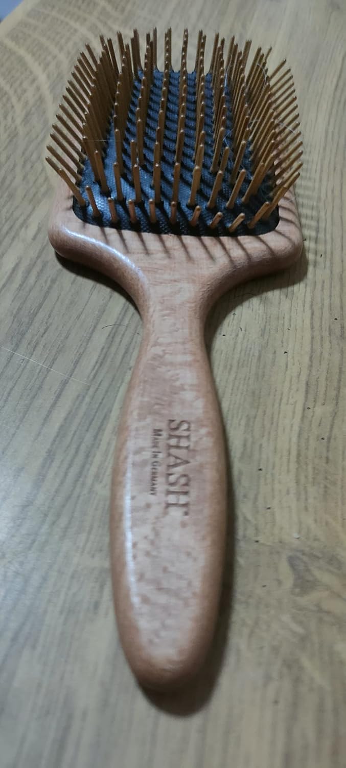 SHASH Since 1869 Made in Germany Wooden Paddle Brush - Gently Detangles, Styles, Conditions Hair with Minimal Frizz and Breakage - Safe for All Hair Types, Wet or Dry - Eco-Sourced Wood