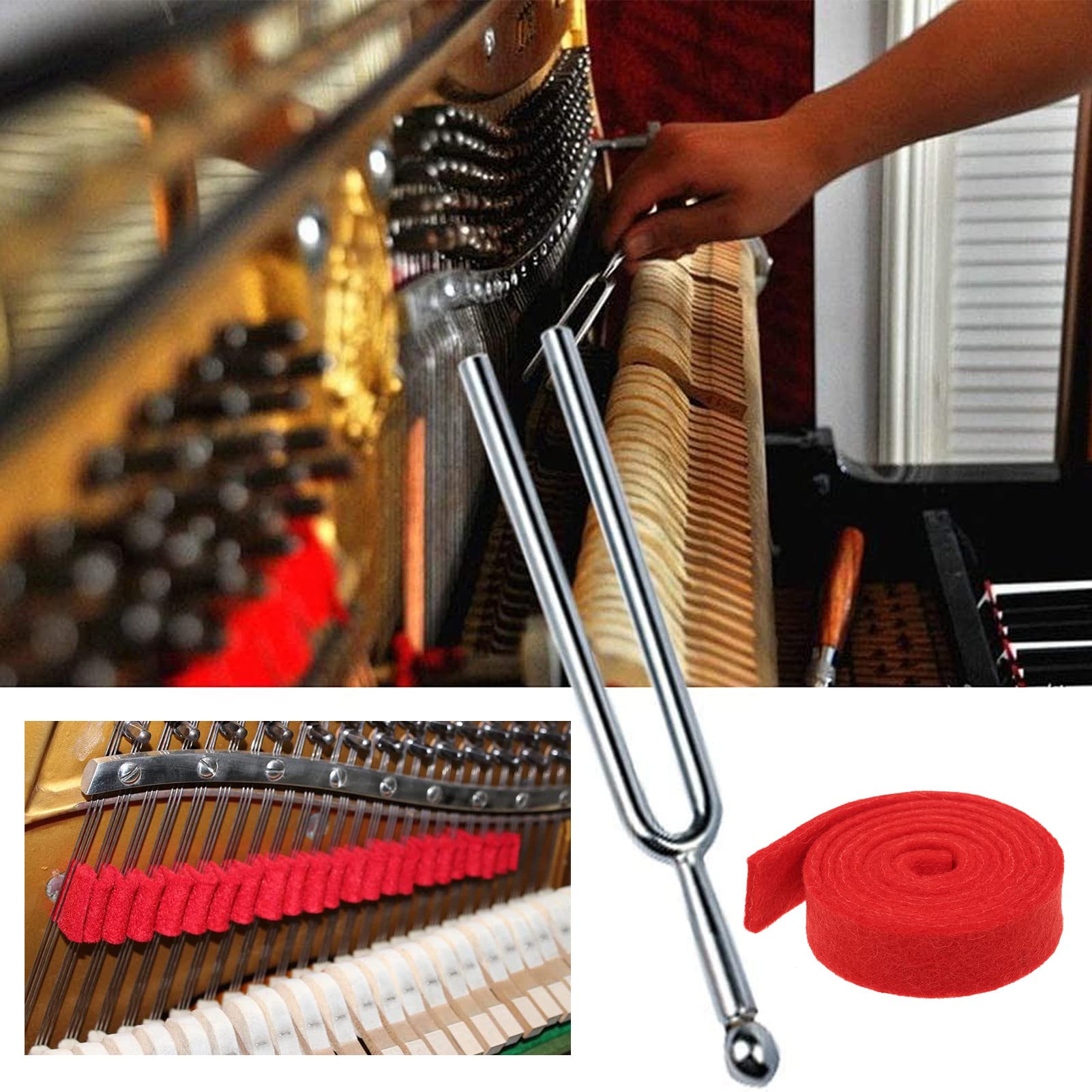 Juego de afinación de piano profesional de 16 piezas, llave de afinación, mango largo, llave de afinación, amortiguador de goma, destornillador, pinzas, martillo, temperamento, tiras de fieltro,