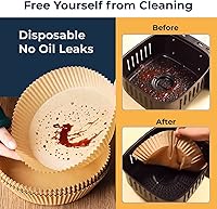 Vista 7 de Forro de papel desechable para freidora de aire, 50 piezas de papel pergamino antiadherente para freidora de aire, Lodgisity a prueba de agua