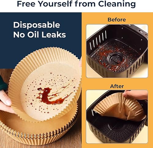 Miniatura 7 de Forro de papel desechable para freidora de aire, 50 piezas de papel pergamino antiadherente para freidora de aire, Lodgisity a prueba de agua,