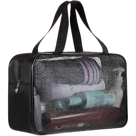 Amazon Co Jp メッシュバッグ お風呂バッグ メッシュ 温泉バッグ スパバッグ バスバッグ ジャムバッグ 岩盤浴用バッグ 収納功能 ブラック シューズ バッグ