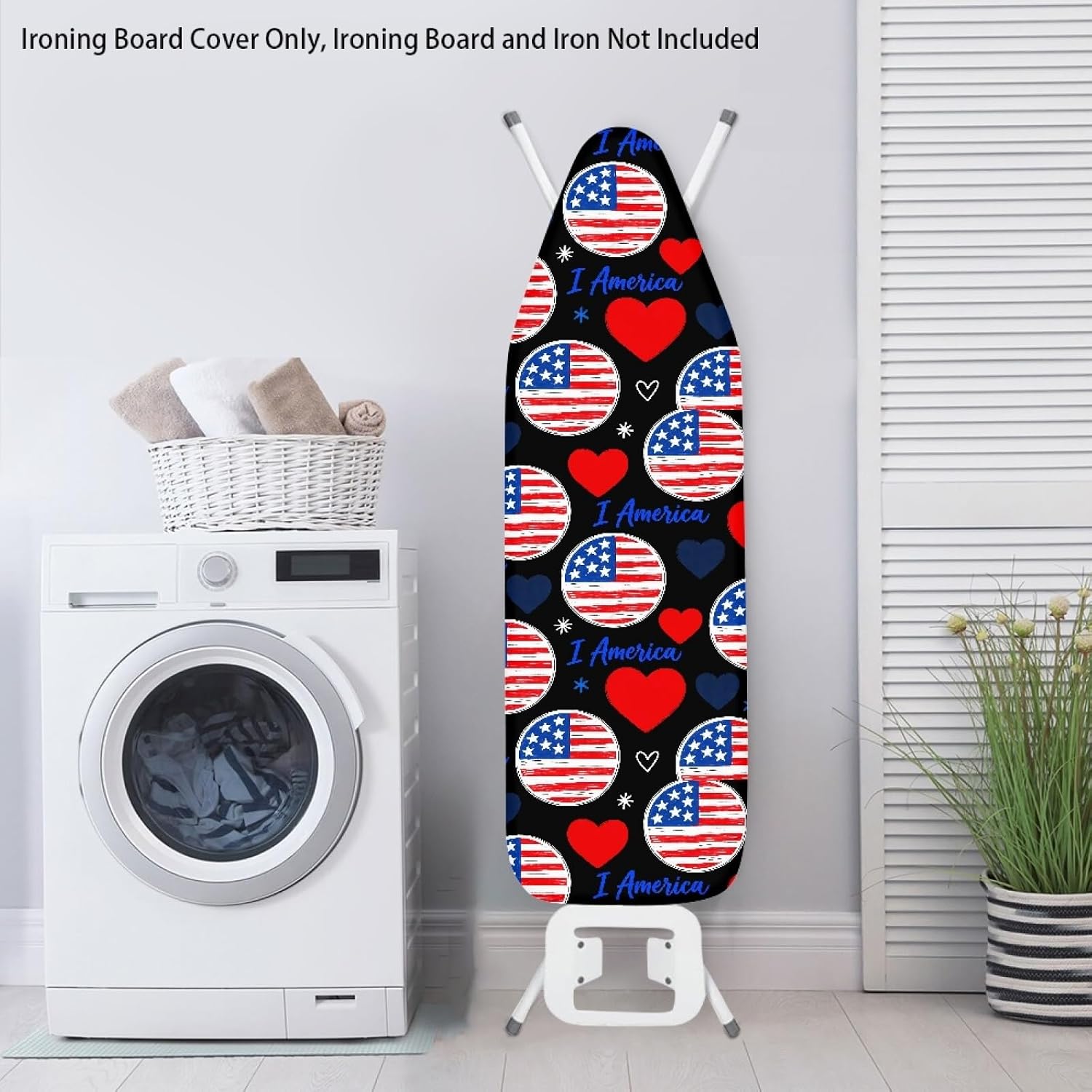 4th of July Ironing Board Cover, 16"x55" Standard Ironing Board Cover with Elastic Edge and Hook and Loop Fasteners, Scorch & Stain Resistant, Polyester Home Ironing Board Covers, Flag Pride