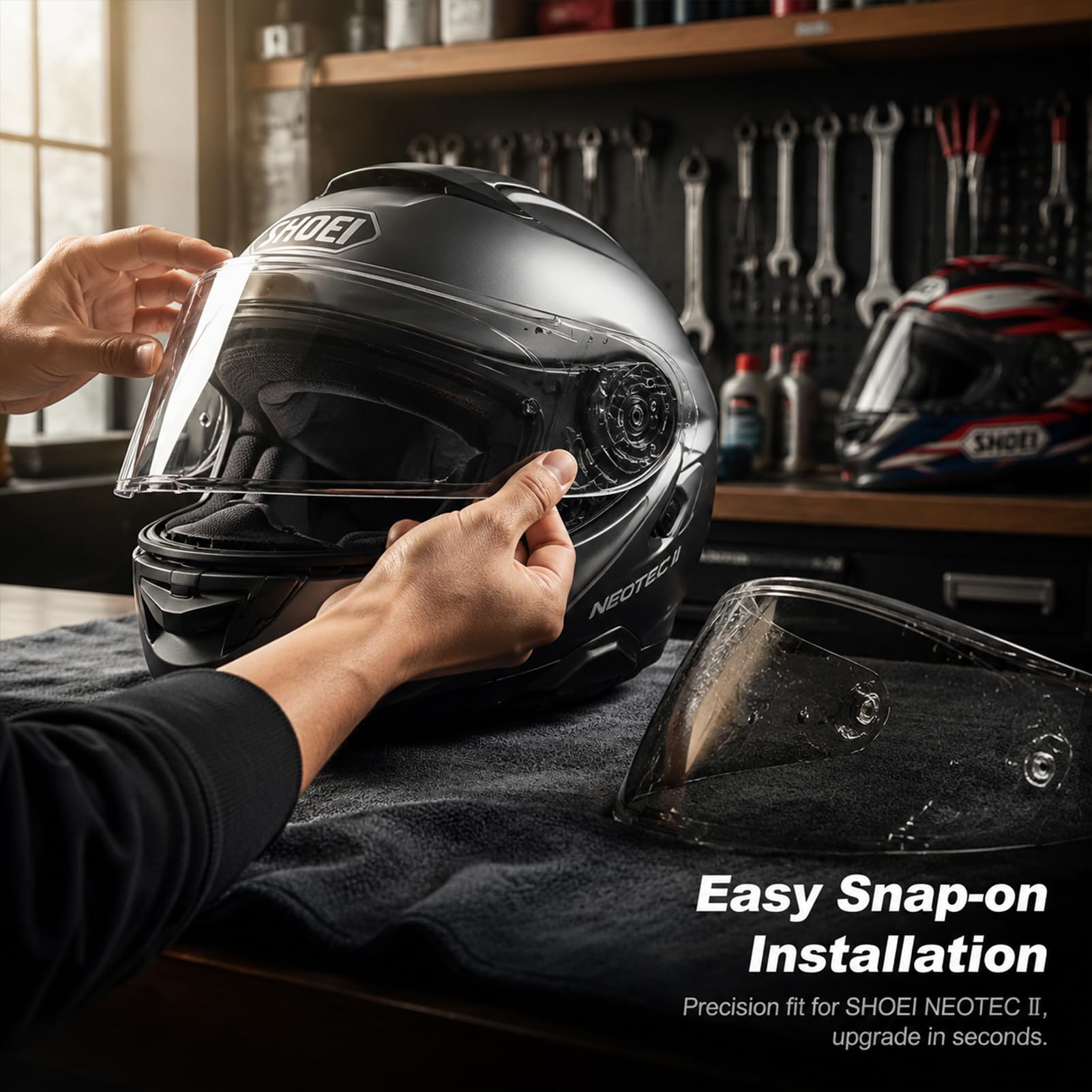 SHOEI NEOTEC Spezialhelmlinse CNS-3-Serie perfekte Passform Vierfachschutz (Blendschutz/UV400/Beschlagschutz/Windschutz) hochauflösende transparente Linse Motorrad-Reitzubehör
