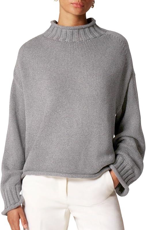 Wyeysyt Womens Oversized Rollneck Sweater Chunky Sweater | Fall Winter Knitwear, Cable Soft Sweater, Pullover