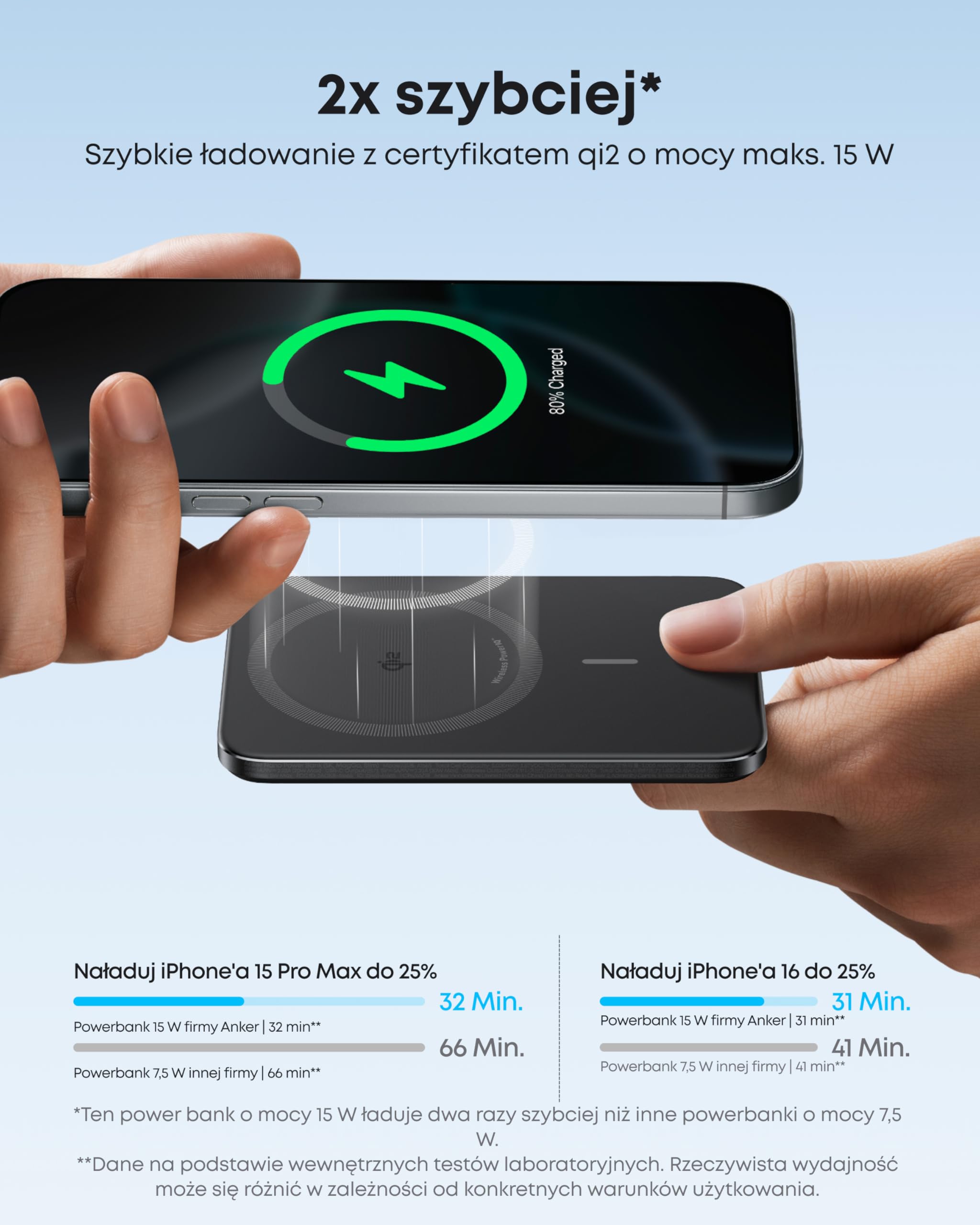 Powerbank Nano firmy Anker, super cienki, 5 000 mAh magnetyczna bateria, ultra szybka kompatybilna z MagSafe ładowarka przenośna 15 W z certyfikatem Qi2, ergonomiczny styl, tylko dla serii iPhone17/16