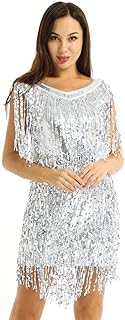 Womens V Neck Sleeveless Sparkling Sequin Fringe Ballroom...