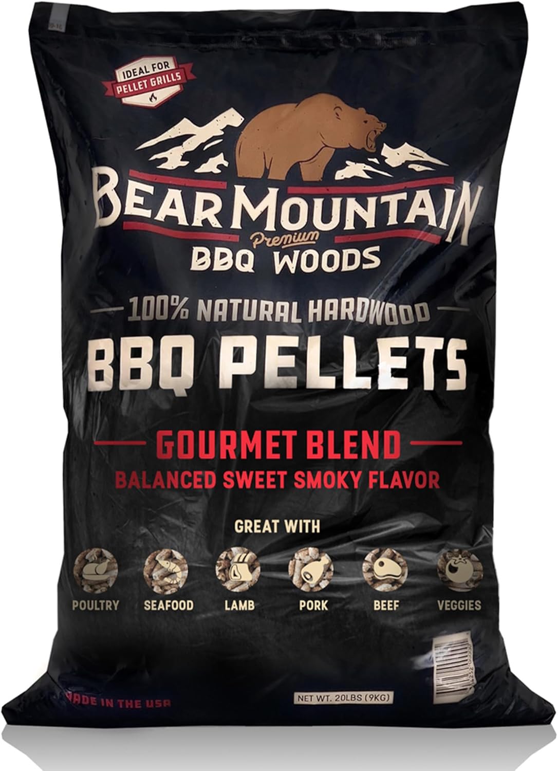 Bear Mountain All Natural Gourmet Blend Wood Pellets for Smoker, Grill & BBQ, 20 Lbs
