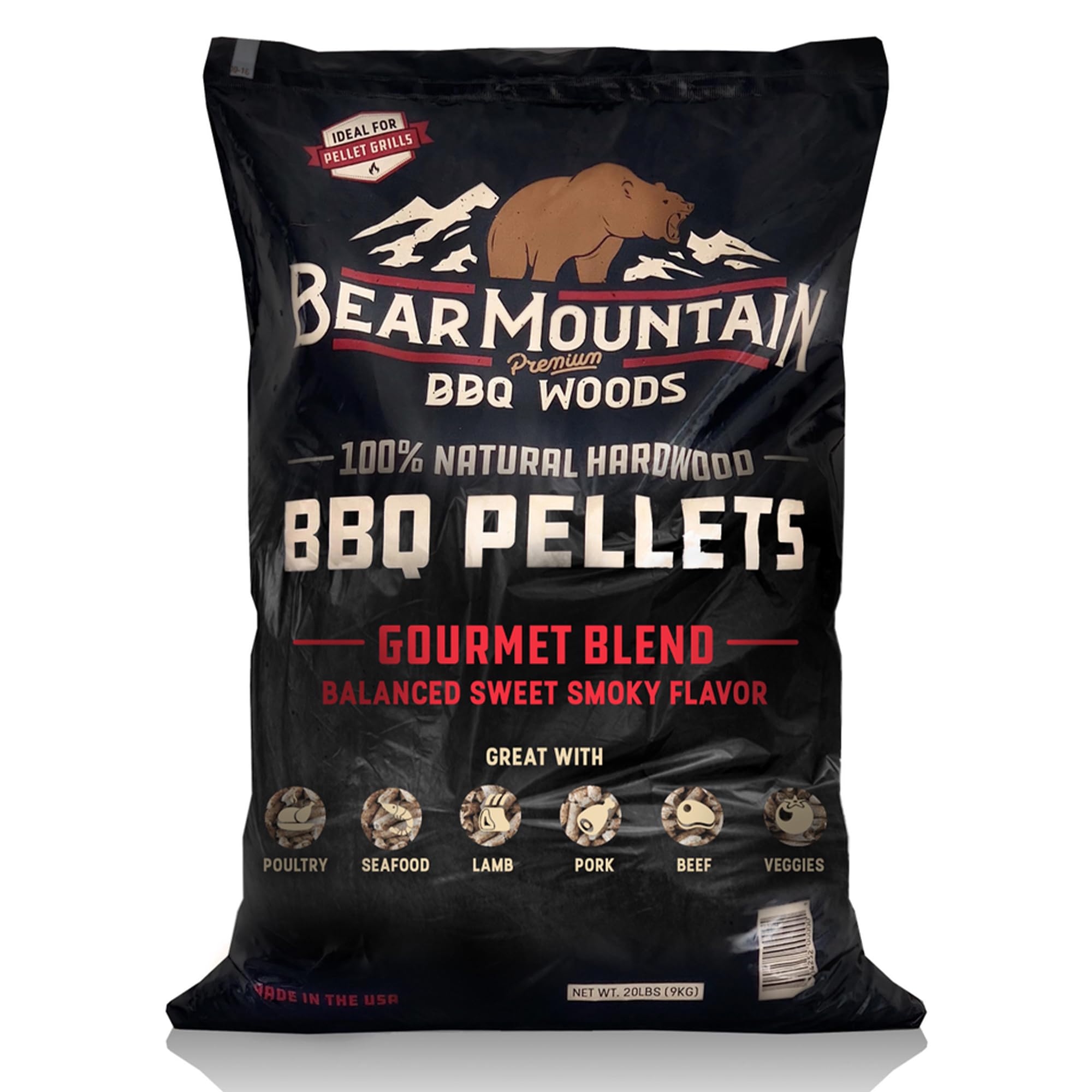 Bear Mountain All Natural Gourmet Blend Wood Pellets for Smoker, Grill & BBQ, 20 Lbs