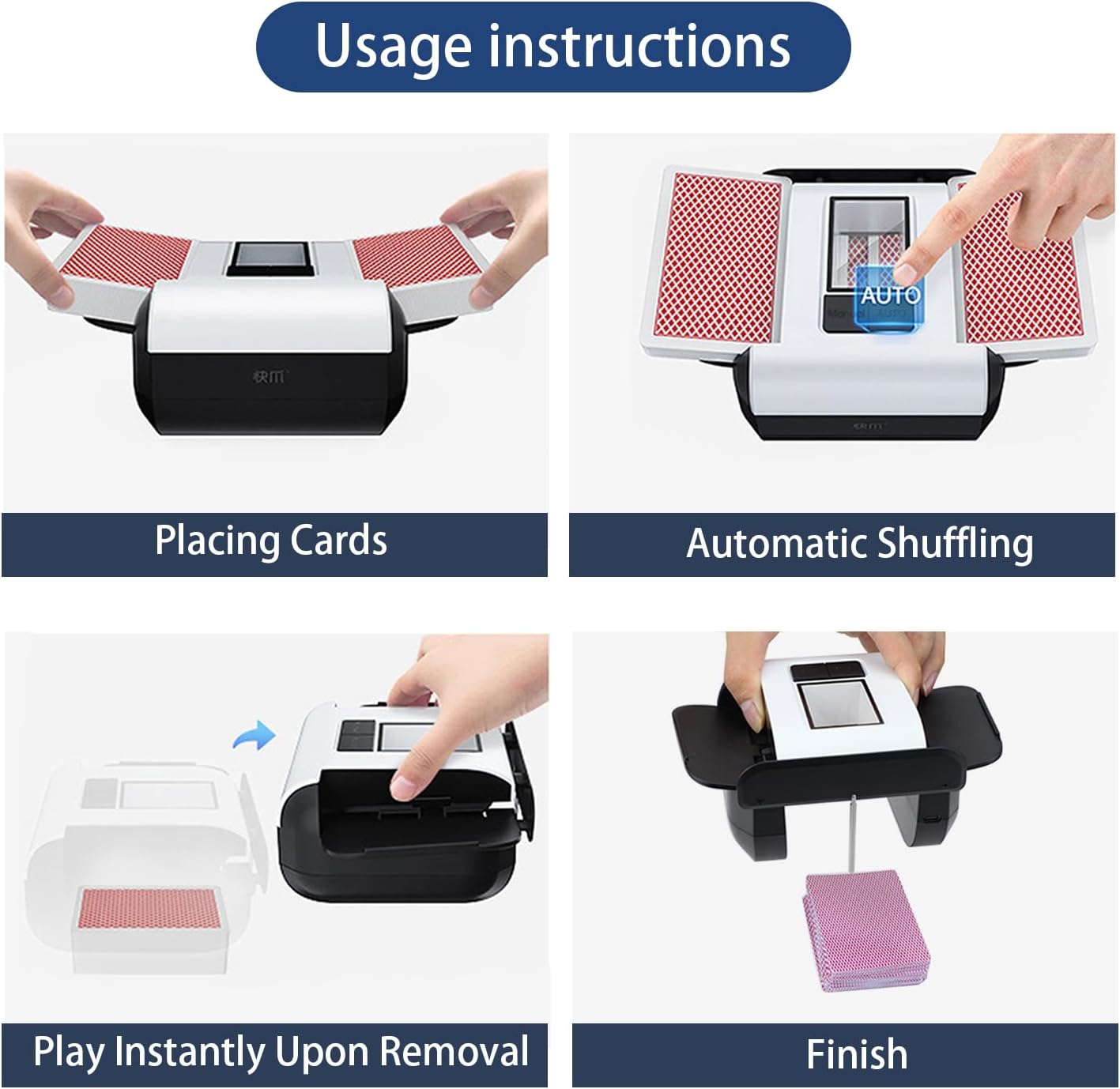 Automatic Card Shuffler, 1-2 Decks One-Press Auto and Manual Mode, Portable Low- Noise Electric Shuffling Machine, Suitable for UNO, Poker, Phase 10, Skip-Bo, Card Games
