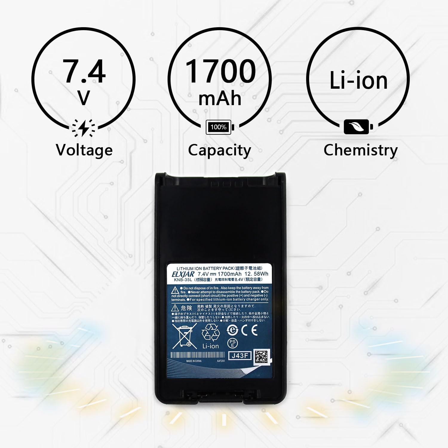 Vhbw 2x Batterie Remplacement 2000mAh 7,4V Li-ion Pour Kenwood KNB-56N KNB-55L KNB-56L Talkie-Walkie