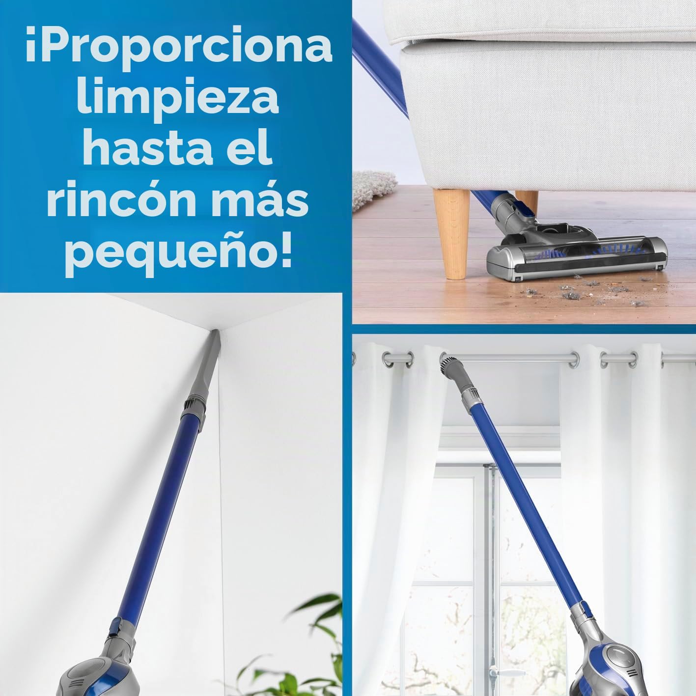 CLEANmaxx Aspiradora ciclónica sin Cable sin Bolsa con batería Recargable | aspiradora de Piso 2 en 1 y aspiradora de Mano, Potente y de bajo Consumo [Azul/Plateado]
