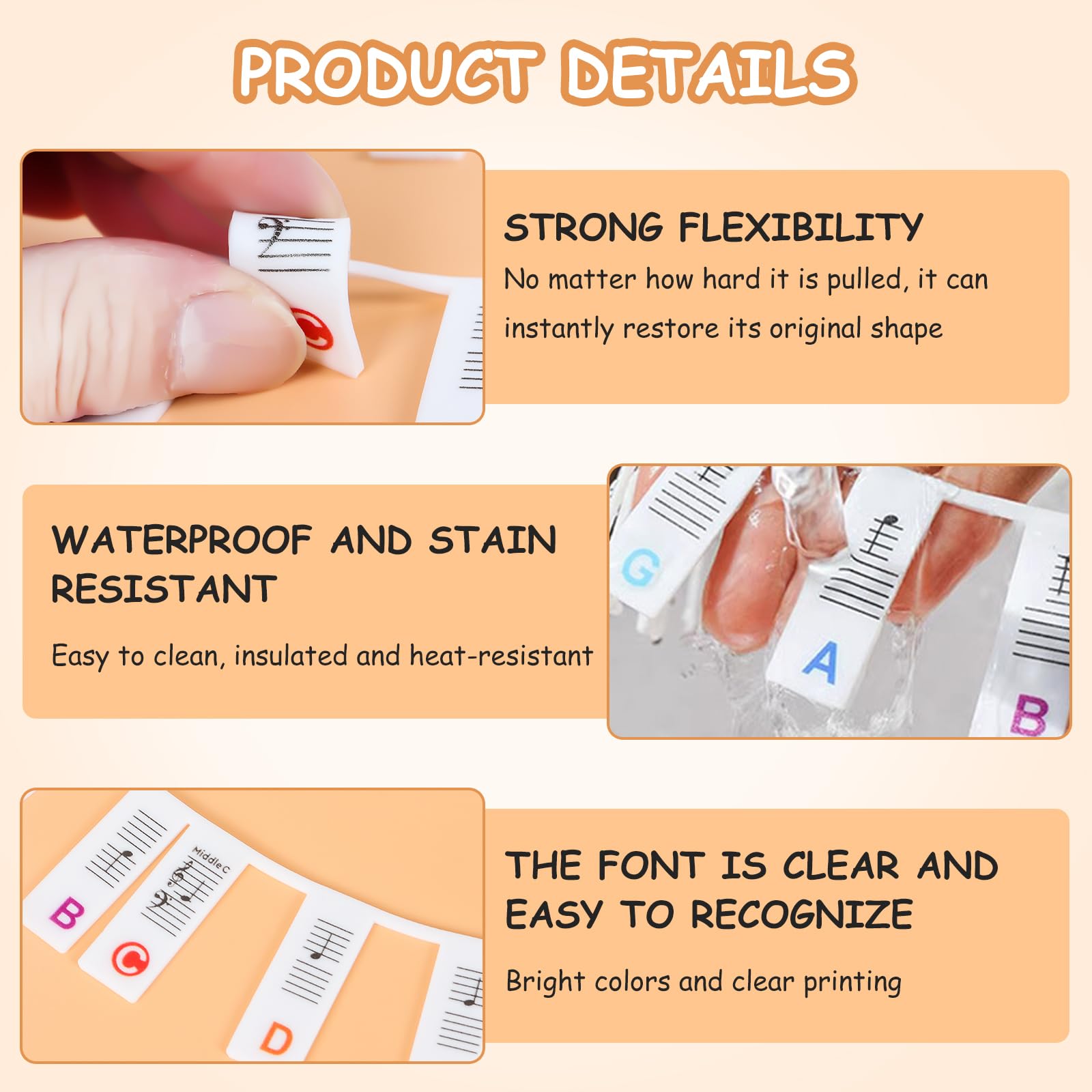 Removable Piano Keyboard Note Labels, Washable Beginners Piano Notes Overlay Strips - Image 4