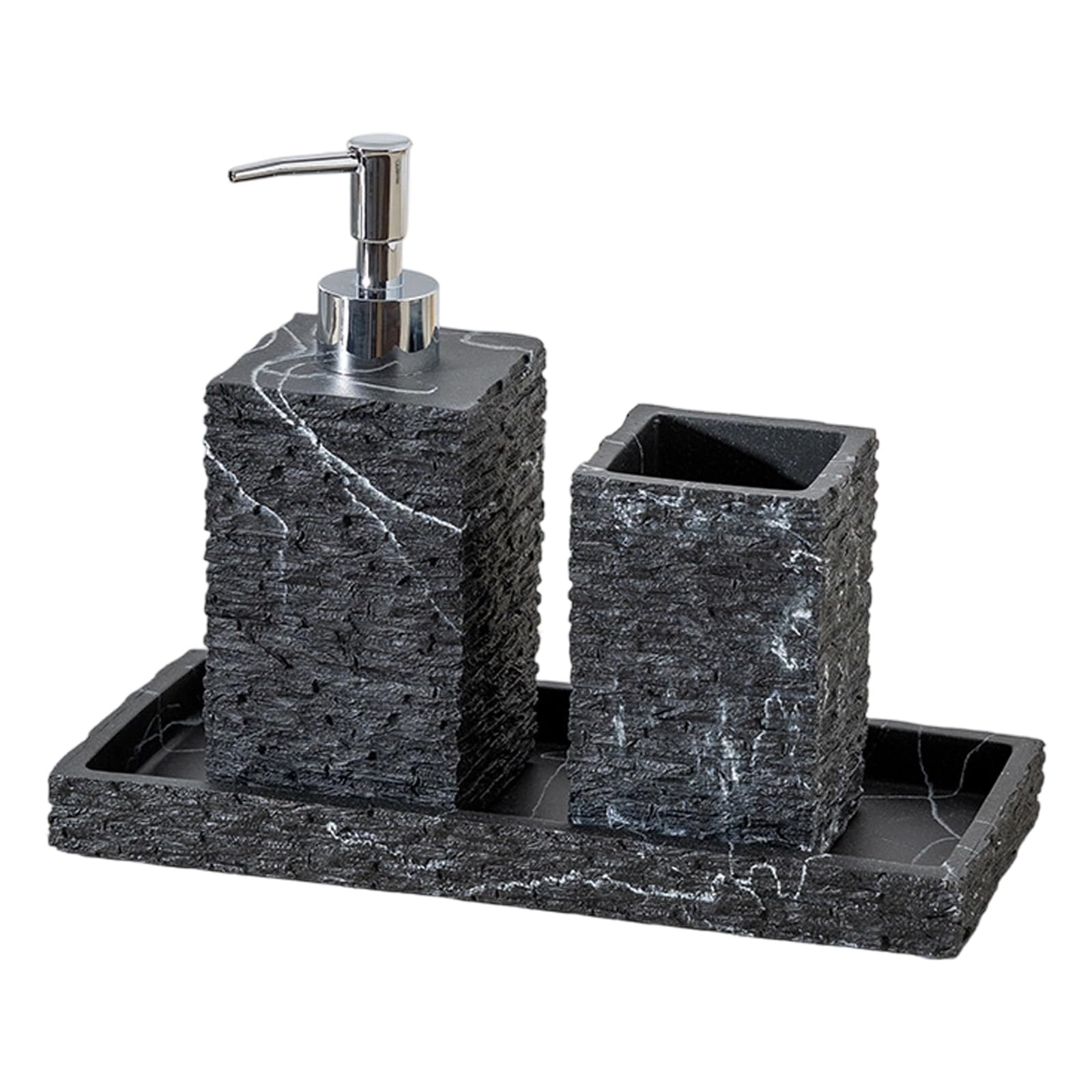 WEILWH Sandstone Resin Soap Dispenser Toothbrush Holder Tray Set for Modern Bathroom Countertop Organization Essential Bathroom Accessories