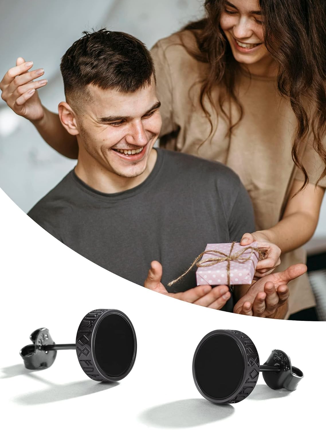 ChicSilver 925 Sterling Silver Viking Rune Natural Black Onyx Stud Earrings For Women Men - Image 8