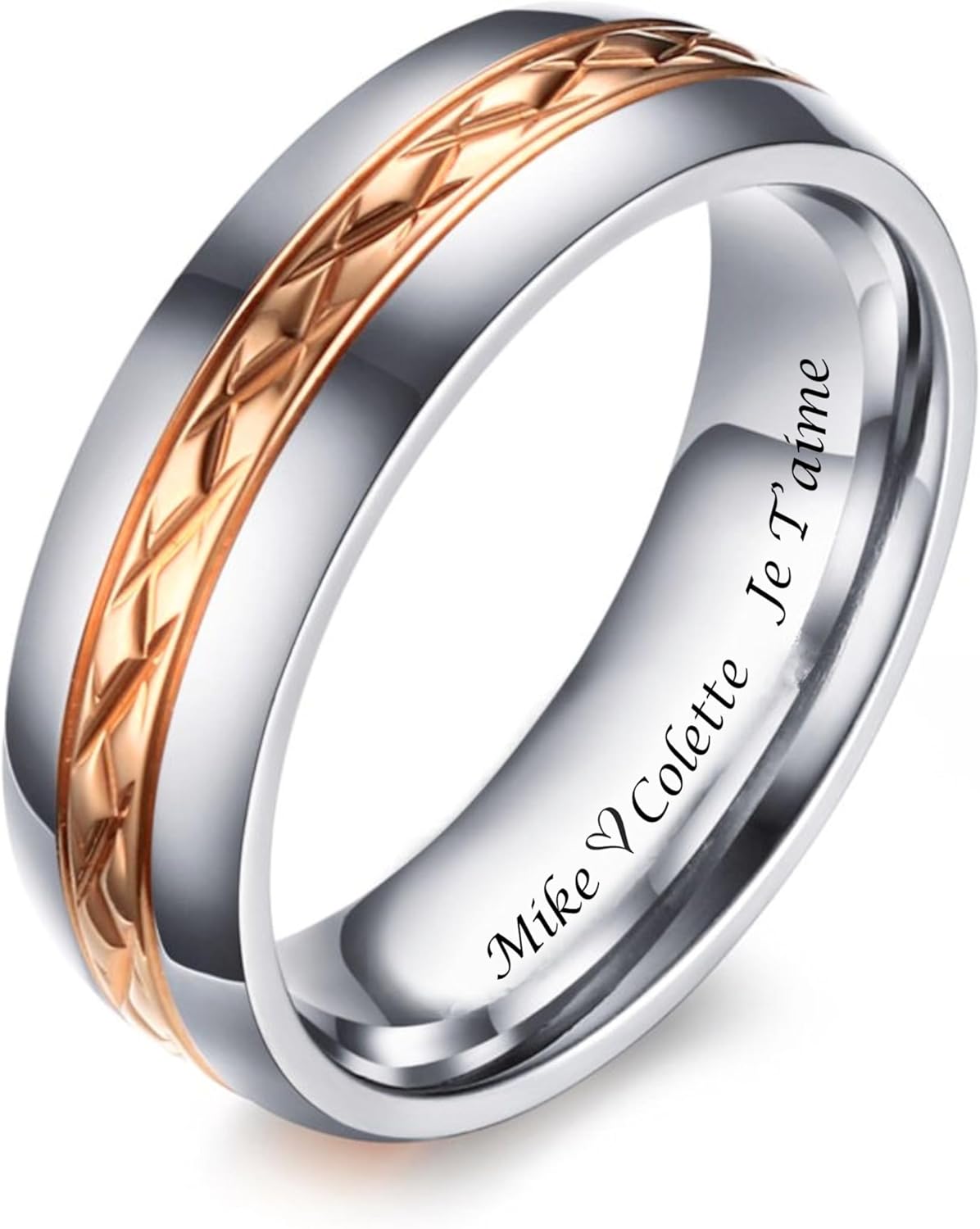 Personalized Titanium Two Tone Gold & Silver Ring Engraved Free - Titanium Wedding Band - Custom Men's Ring | Free Engraving in Any Language - Ships From USA