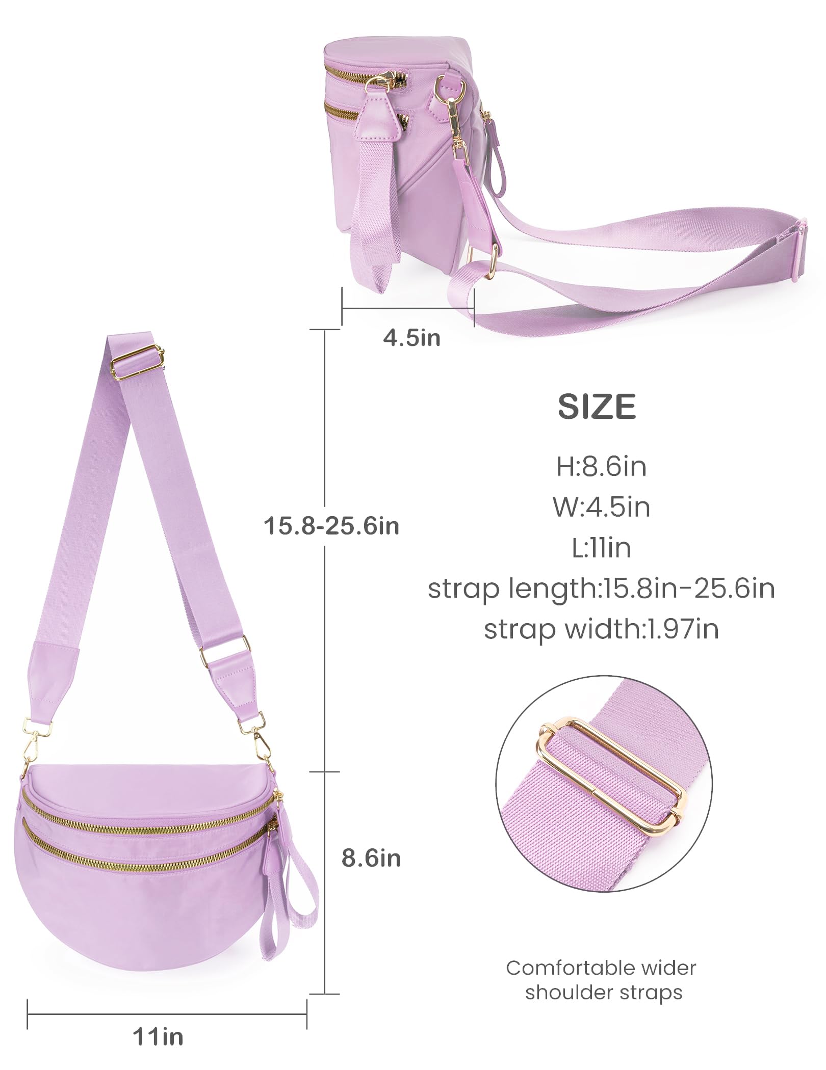 FEIBOON Spacious Nylon Crossbody Bag Bum Bag Handbags Wallets Purses Trendy Shoulder Bag for Women (Light purple) view 3