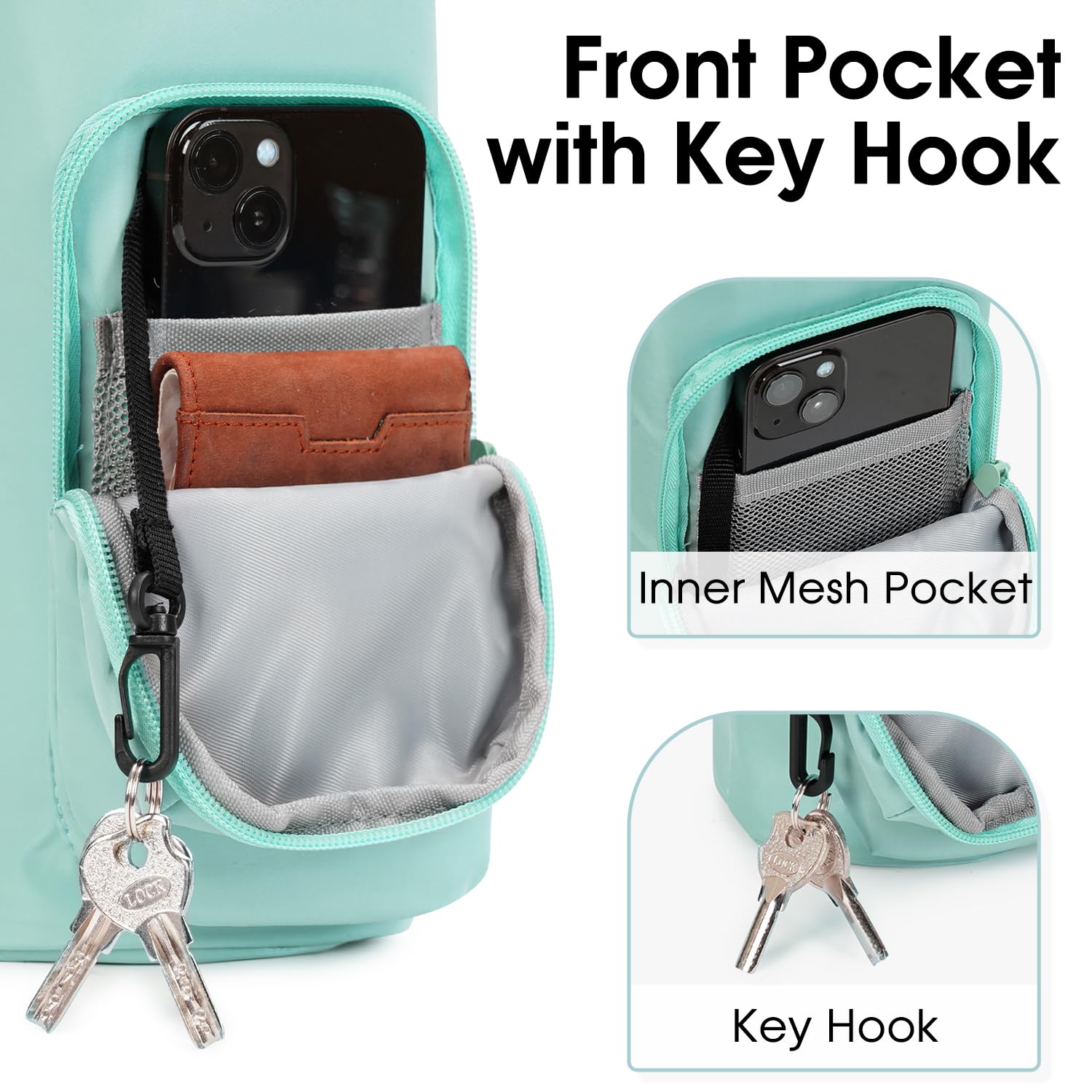 Ceneda Water Bottle Carrier Bag with Phone Pocket 32oz 40oz Tumbler Insulated Water Bottle Holder with Adjustable Shoulder Strap Carrier Sling Bag (Mint Green) - Image 2
