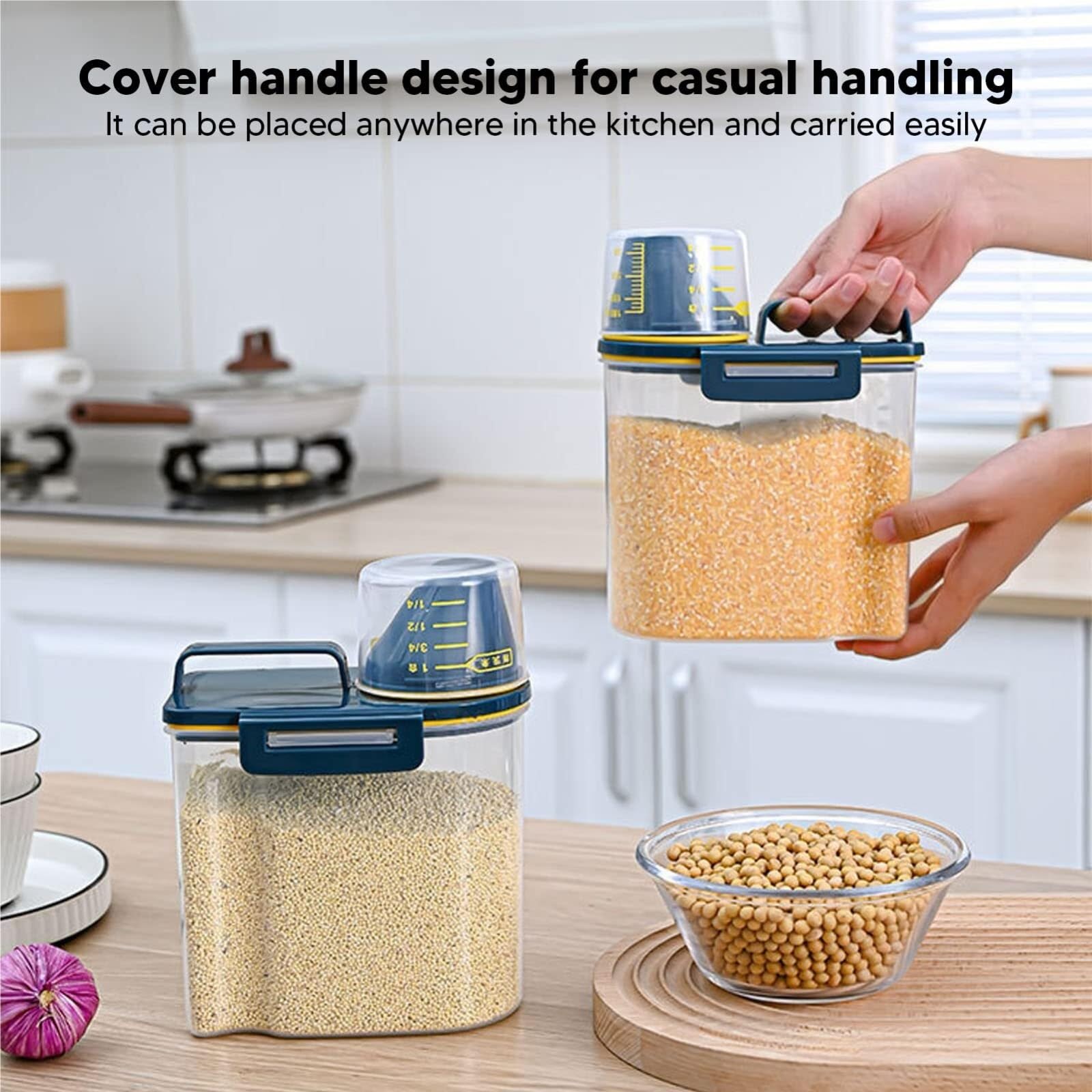 Dispensador De Cereales Para Cocina Caja Dispensadora De Contenedor De Almacenamiento De Arroz Con Taza Medidora, Dispensador De Cereales Alimentario Sellado Recipientes Para Cereales Desayuno(White)