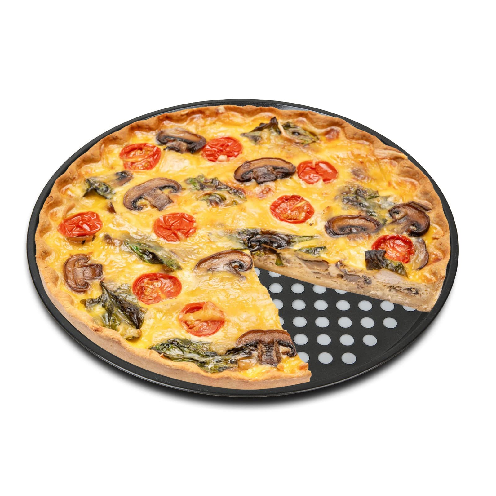 MIVIDE Paquete de 6 bandejas perforadas para pizza de 32 cm, bandeja antiadherente de acero al carbono, bandejas para hornear para horno, lata para hornear