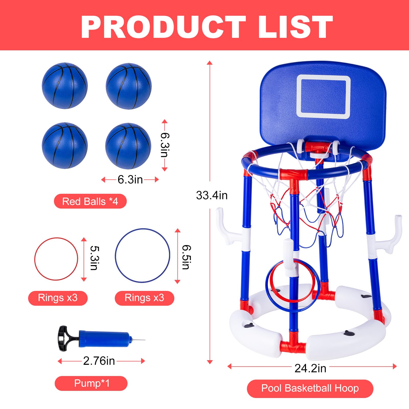 2-in-1 Schwimmender Pool-Basketballkorb-Set, blauer Schwimmbad-Basketballkorb mit Rückwand, stabiler Wasser-Basketballkorb für Pool-Party, Spaß und Outdoor-Familienspiele