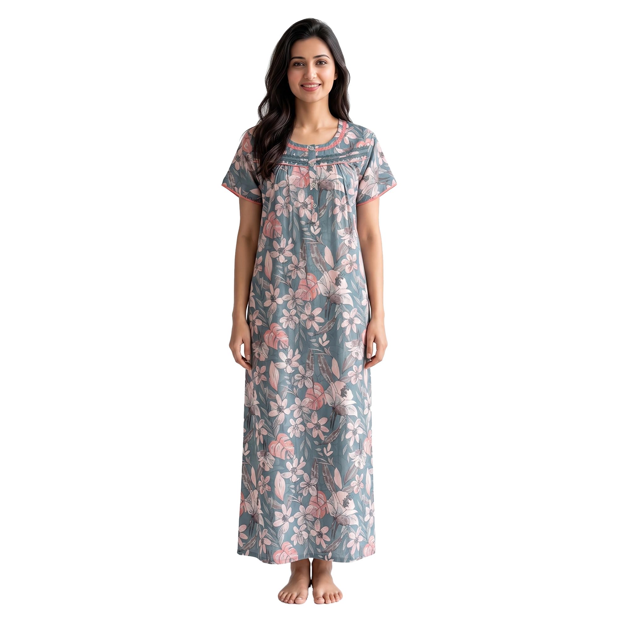 juliet Women's Poly Viscose Printed Full Length Nighty Soft & Breathable Short Sleeve Night Gown Comfortable Sleepwear for Women JSS-14073-XL-PEACH-picture-36