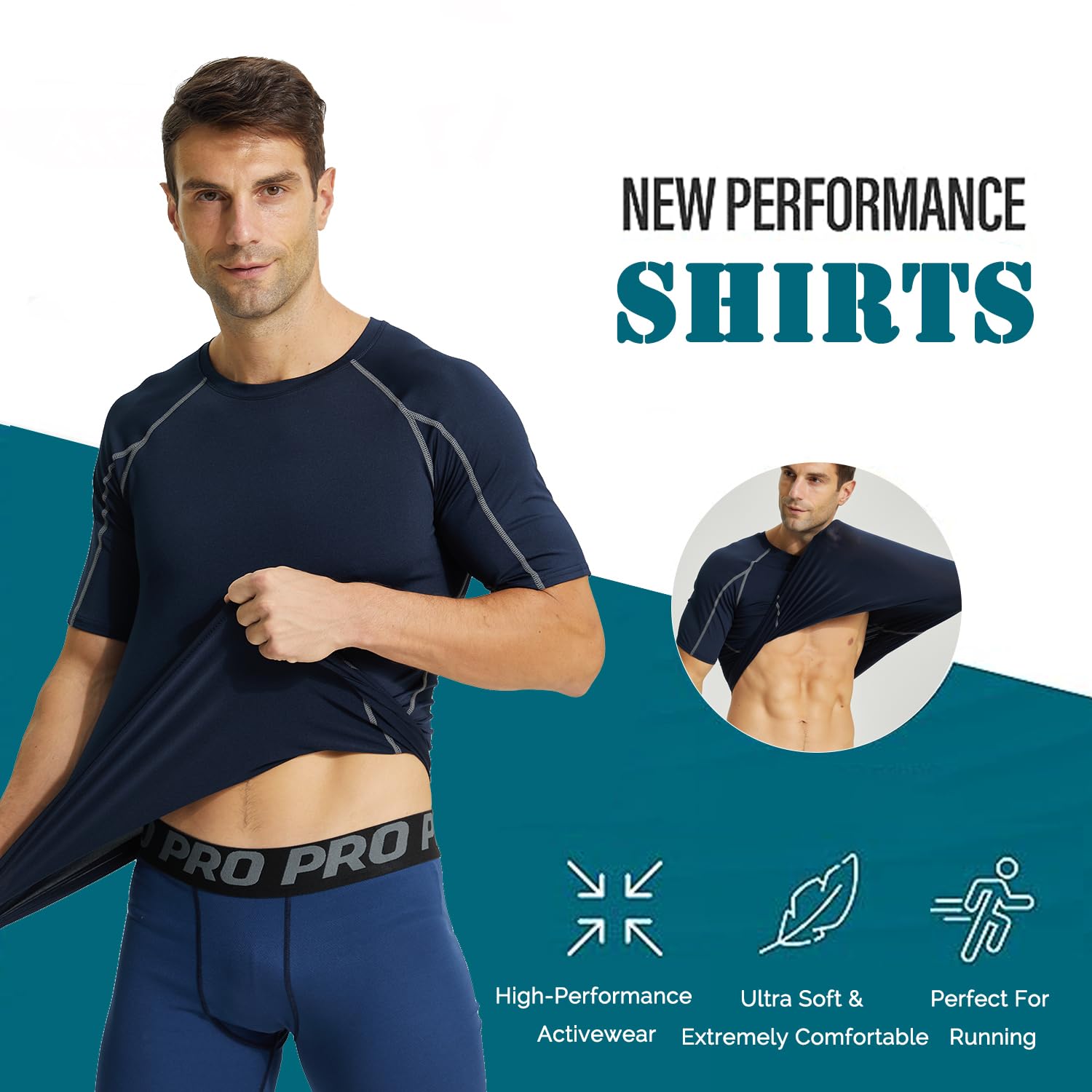LANBAOSI Lot de 2 Tee Shirt Compression Homme Manches Courtes Sport T-Shirt Séchage Rapide Respirant Maillot Running Baselayer Haut