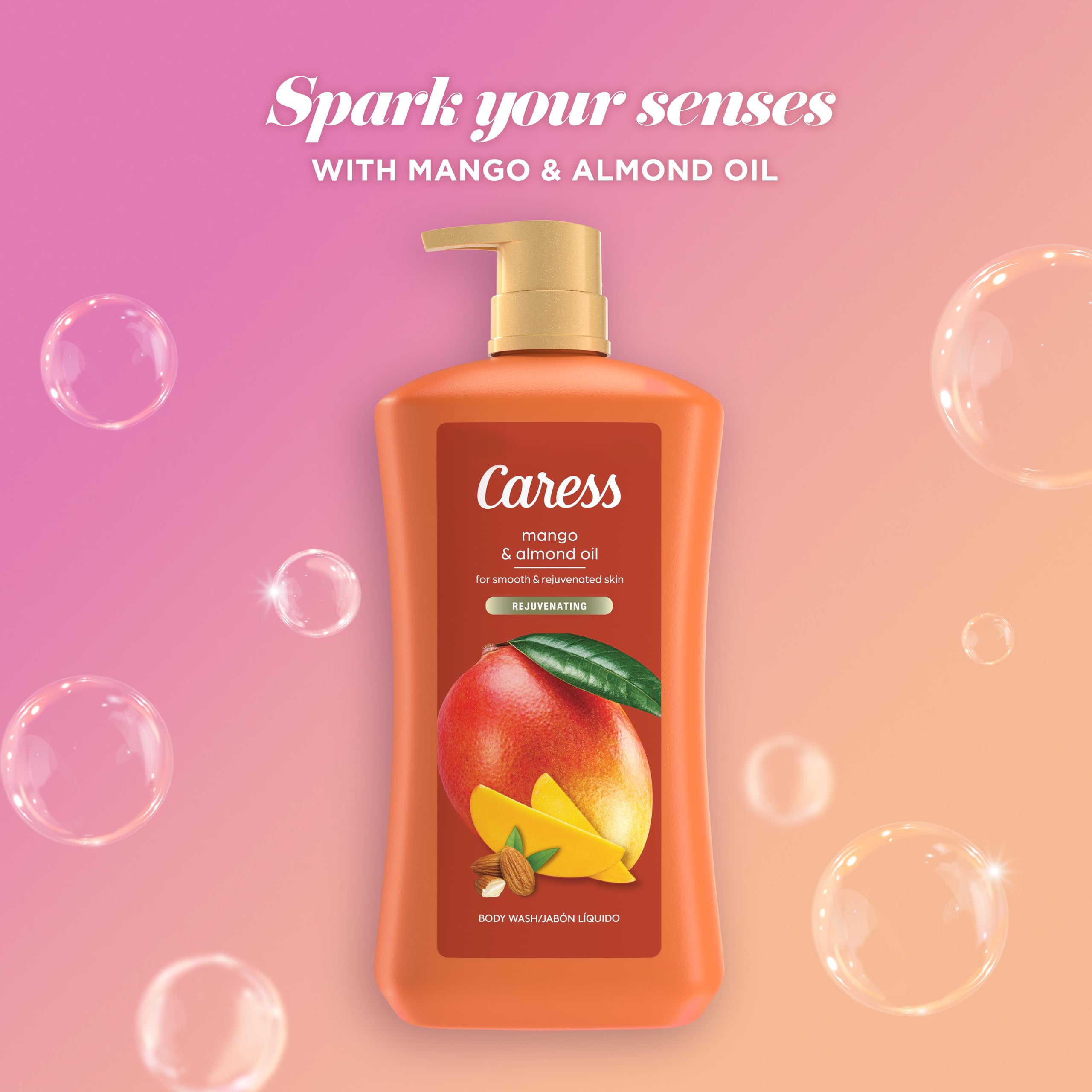 Gel de baño, aceite de mango y almendras, paquete de 2 – Gel de baño hidratante para una piel suave y rejuvenecida, jabón corporal líquido, 30 onzas líquidas Ea 6