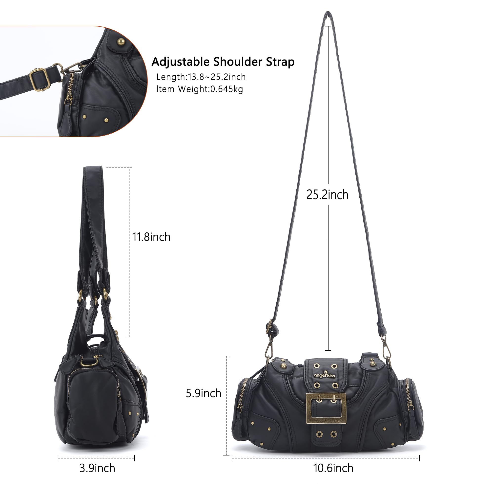 Angel Kiss Hobo - Monederos para mujer, pequeño bolso de hombro de cuero vegano, bolso cruzado vintage con múltiples bolsillos