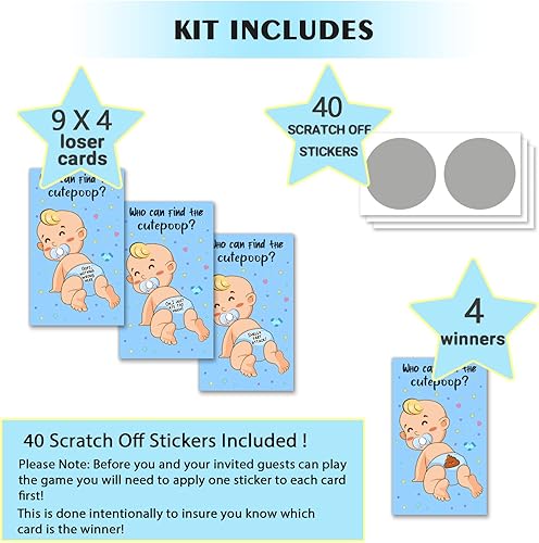 Miniatura 2 de 40 tarjetas de juego para rascar para baby shower, boletos de lotería para rascar con lindo chico, juegos de fiesta de baby shower, divertidas ideas