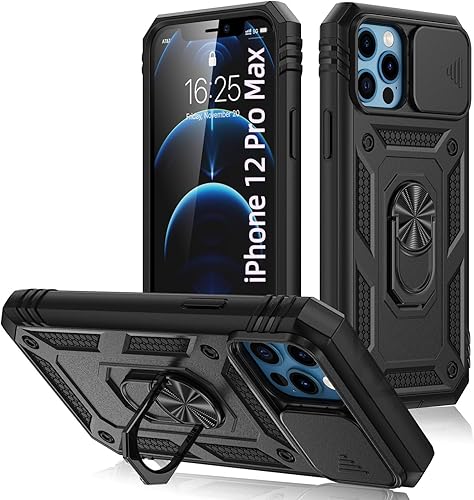 Vista 119 de Korecase Funda de protección para iPhone 12 y 12 Pro Ring Case con cubierta para lente de cámara, grado militar, resistente, de doble capa, cuerpo