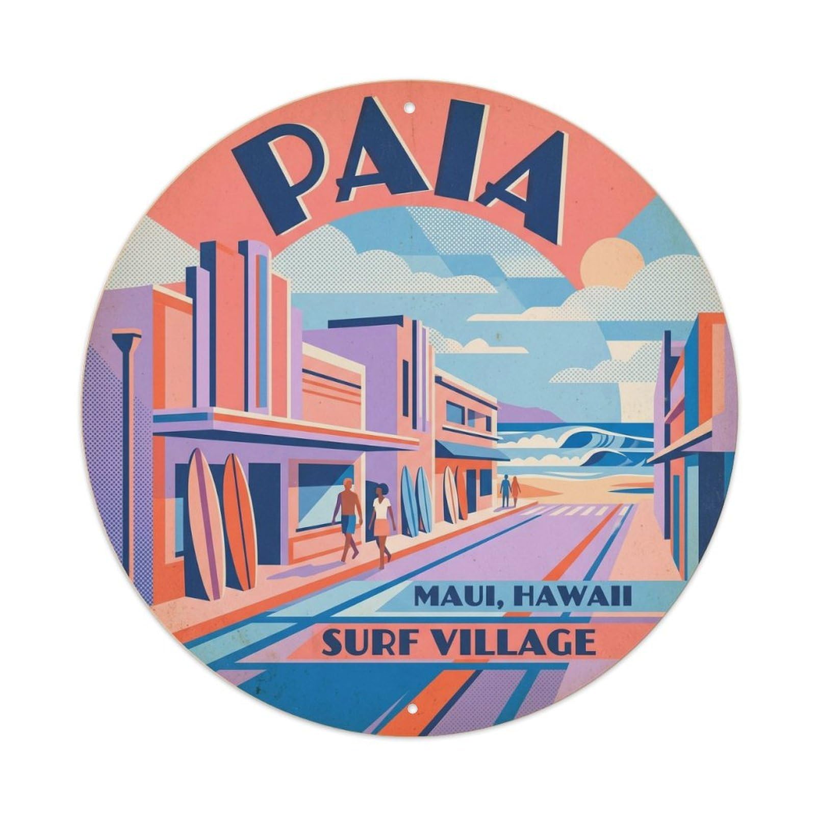 Paia Town Maui Hawaii Coastal City Skyline Travel Metal Tin Sign