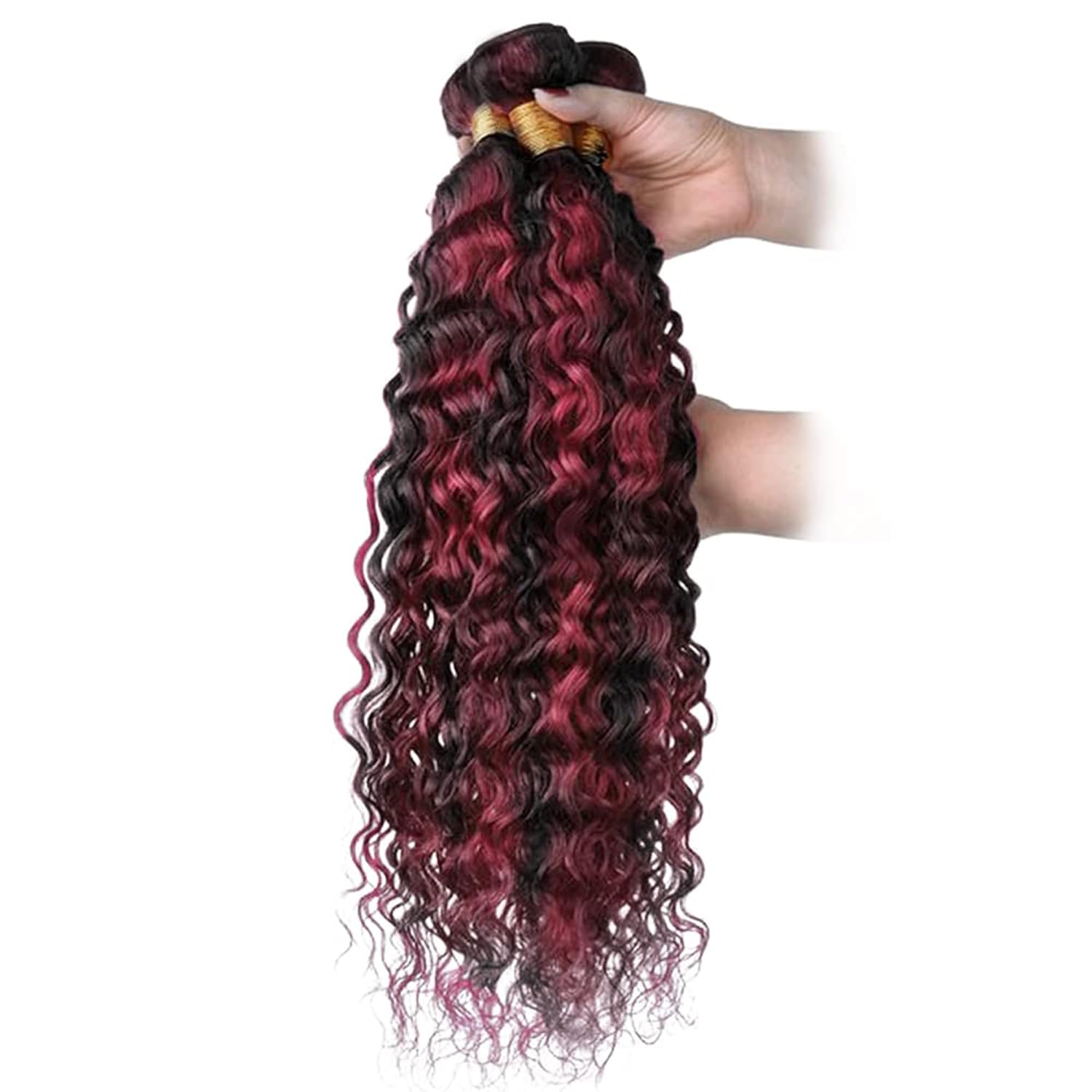 P1B/99J Burgundy Highlight Bundles Human Hair Black Mixed With Burgundy 28 Inch Water Wave Bundle Unprocessed Brazilian Virgin Ombre Human Hair Single Bundle Double Weft Hair Extension