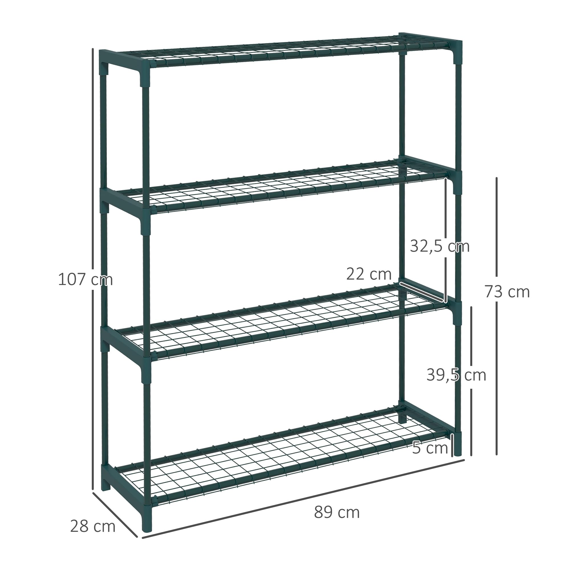 Outsunny Estantería para Plantas de 4 Niveles Soporte para Macetas de Acero para Jardín Terraza Patio 89x28x107 cm Verde Oscuro