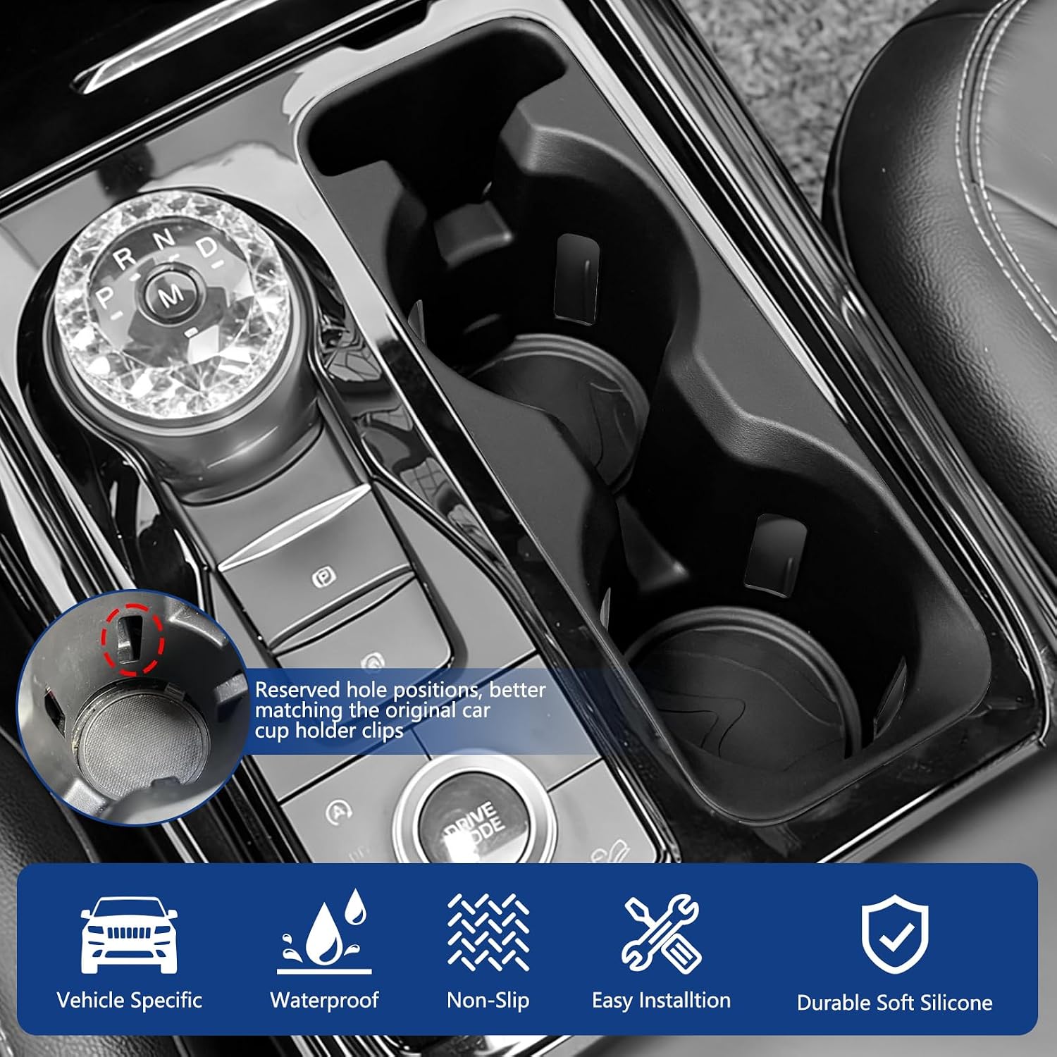 Cup Holder Inserts Compatible for Ford Explorer 2020-2024 Accessories, Non-Slip TPE Center Console Cup Holder Protector Organizer for Explorer Interior Accessories, Waterproof & Easy to Clean