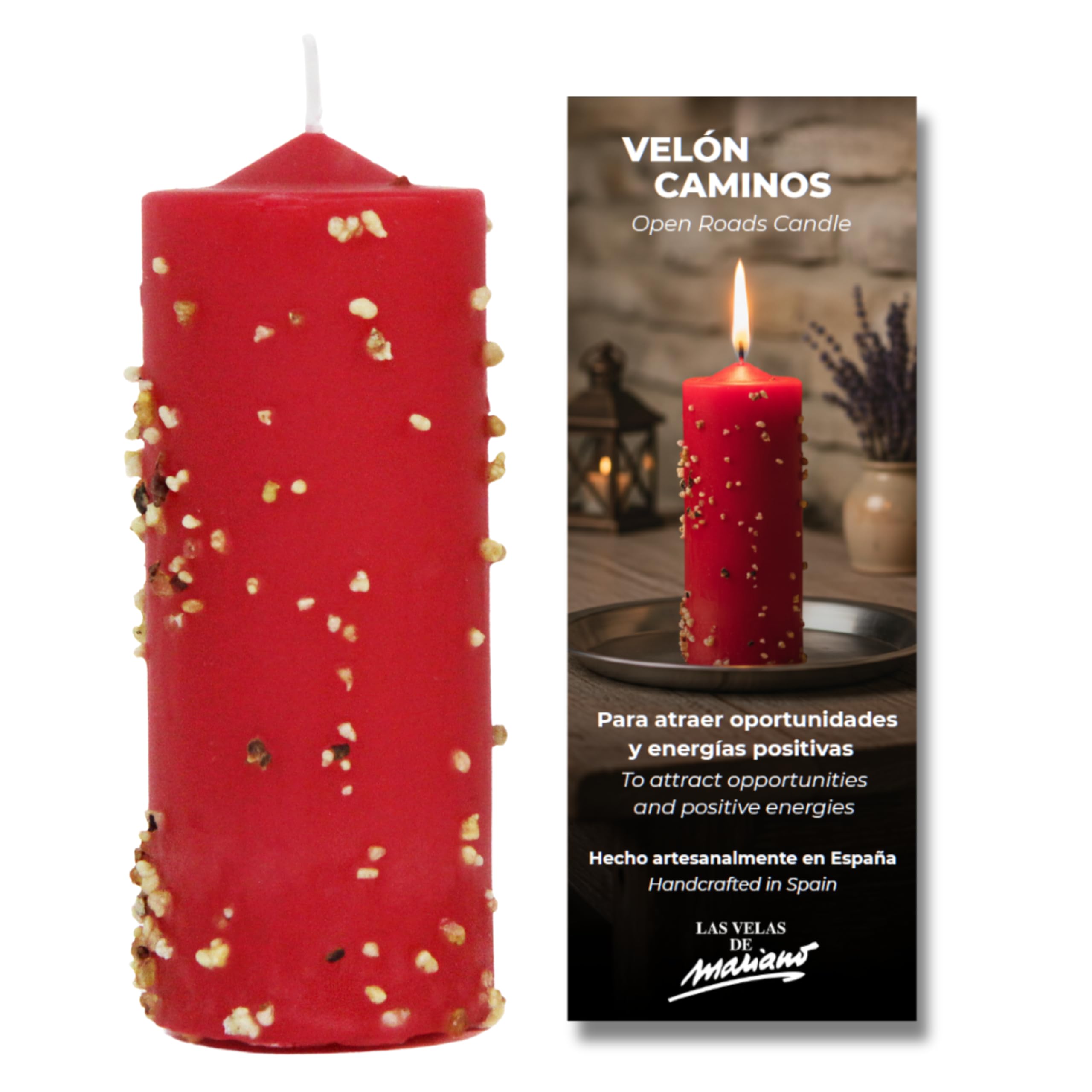Velón Propósito Abrir Todos Los Caminos – Rojo | Vela Ritualizada Artesanal con Sales y Resinas para Potenciar Proyectos y Eliminar Obstáculos | Con Oración e Instrucciones