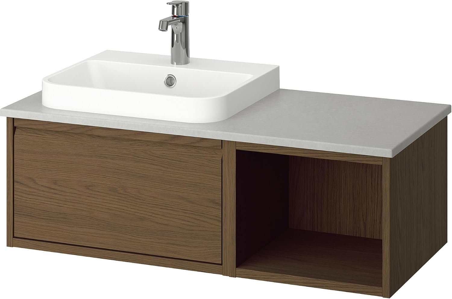 BACKSJÖN/ÄNGSJÖN Wash-stand/wash-basin/tap, brown oak effect/grey stone effect, 102x49x41 cm