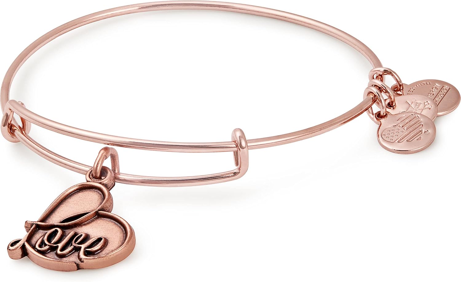 Alex and Ani Path of Symbols Expandable Bangle for Women, Love Charm, Rafaelian Finish, 2 to 3.5 in