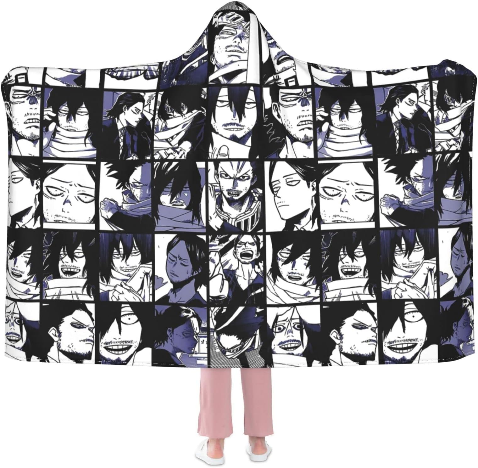 Aizawa Shouta Collage Hooded Blanket Anime Throw Blanket Fuzzy Warm Throws For Winter Bedding, Couch And Plush House Warming Decor Gift Multiple Size