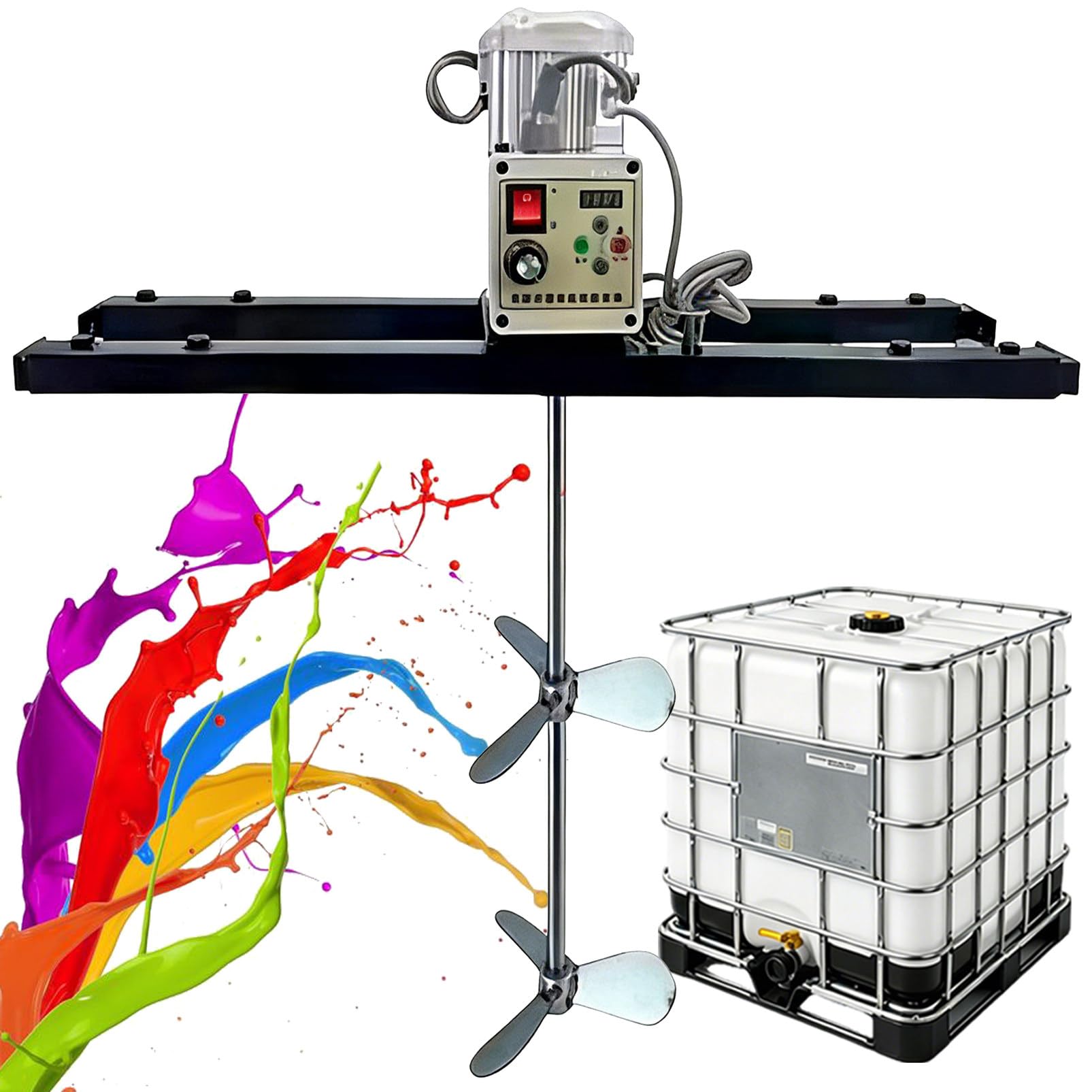 Agitador eléctrico para contenedor IBC de 1000 L, agitador para IBC B | 2100 W, velocidad ajustable de 200 a 3000 rpm, material de acero inoxidable, para viscosidad de material de 1 a 4000 cP