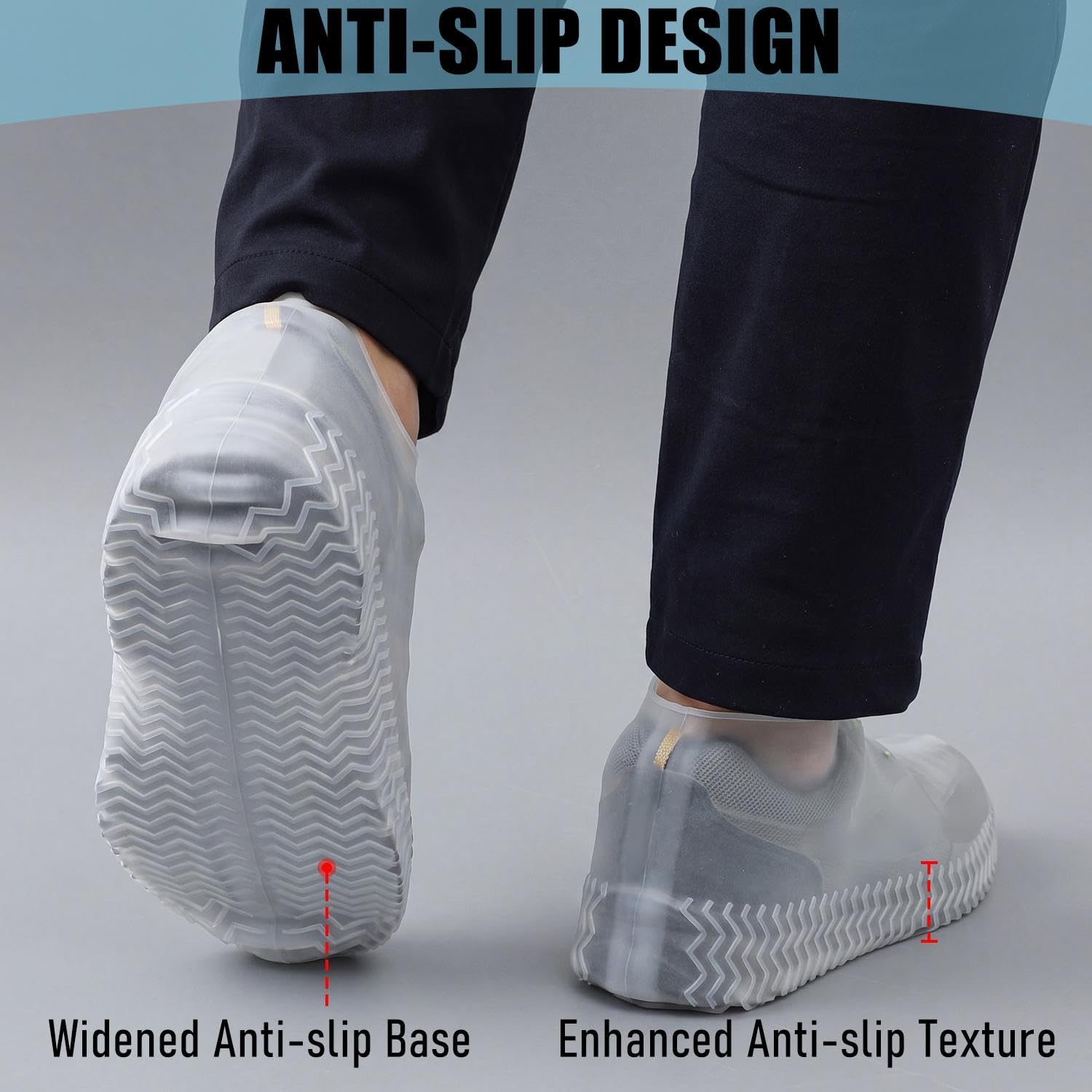 Arrowbash 2 Pairs Silicone Waterproof Shoe Covers Non Slip, White, L