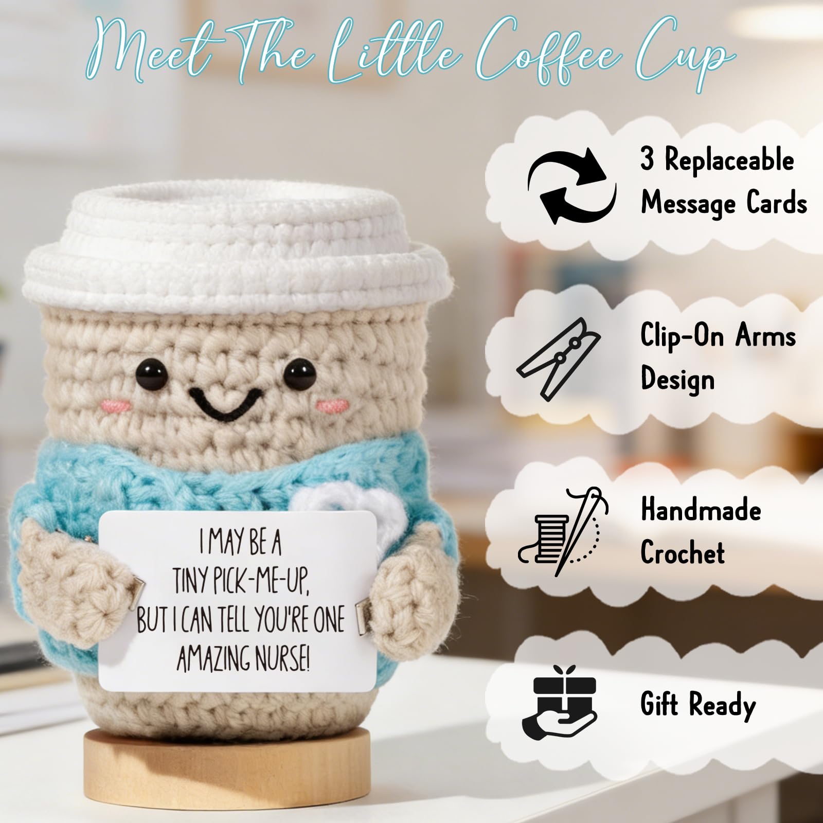Nurse Gifts for Women with Crochet Coffee Doll,Cute Nurse Appreciation Gift,Handmade Knitted Coffee Plush with Encouragement Card, Thank You Gift for Nurses, Nursing Student,Graduation,Nurse Week