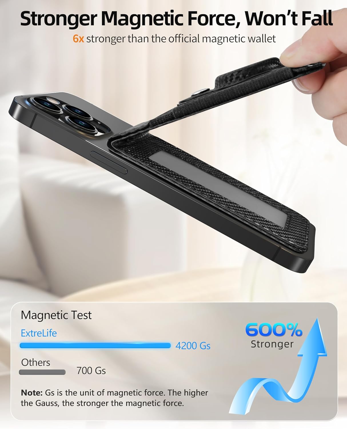 For Magsafe Wallet Stand with Airtag Holder, Strongest Magnetic Wallet for iPhone 17/16/15/14/13/12 Series, ID Window, 4 Card Slots, 10 Cards Holder, Vegan Leather, RFID Blocking, Black Carbon Fiber - Image 4