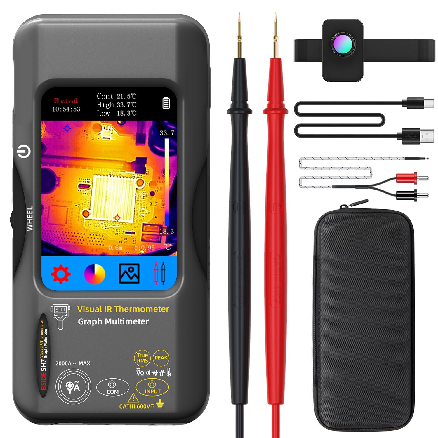 BSIDE SH7 Thermal Imaging Camera Multimeter 320×320 Resolution With 20000 Words Multimeter 3.98'' TFT Touchscreen 25Hz Infrared Thermal Camera (-20-550℃) 15 Thermal Palettes TRMS Auto-Ranging Tester