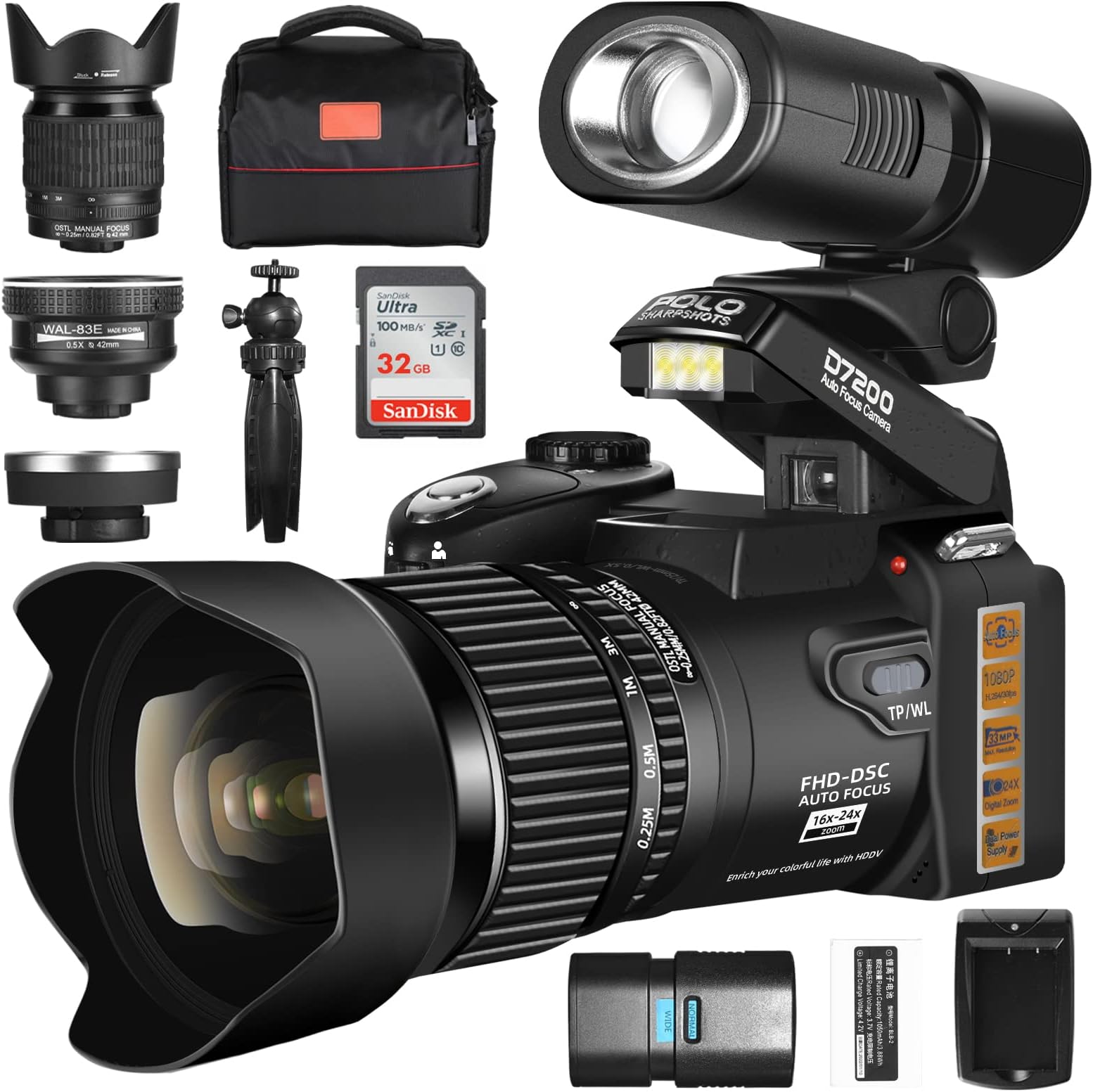 NBD Digital SLR Camera,33MP DSLR Camera with 24X Telephoto Lens&0.5X Wide Angle Lens,1080P HD Vlogging Camera，the Best Camera for Photography Beginners Digital Camera