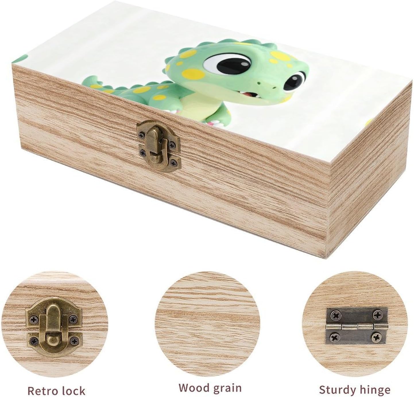 Cute Dinosaur Paulownia Wood Storage Box image 3