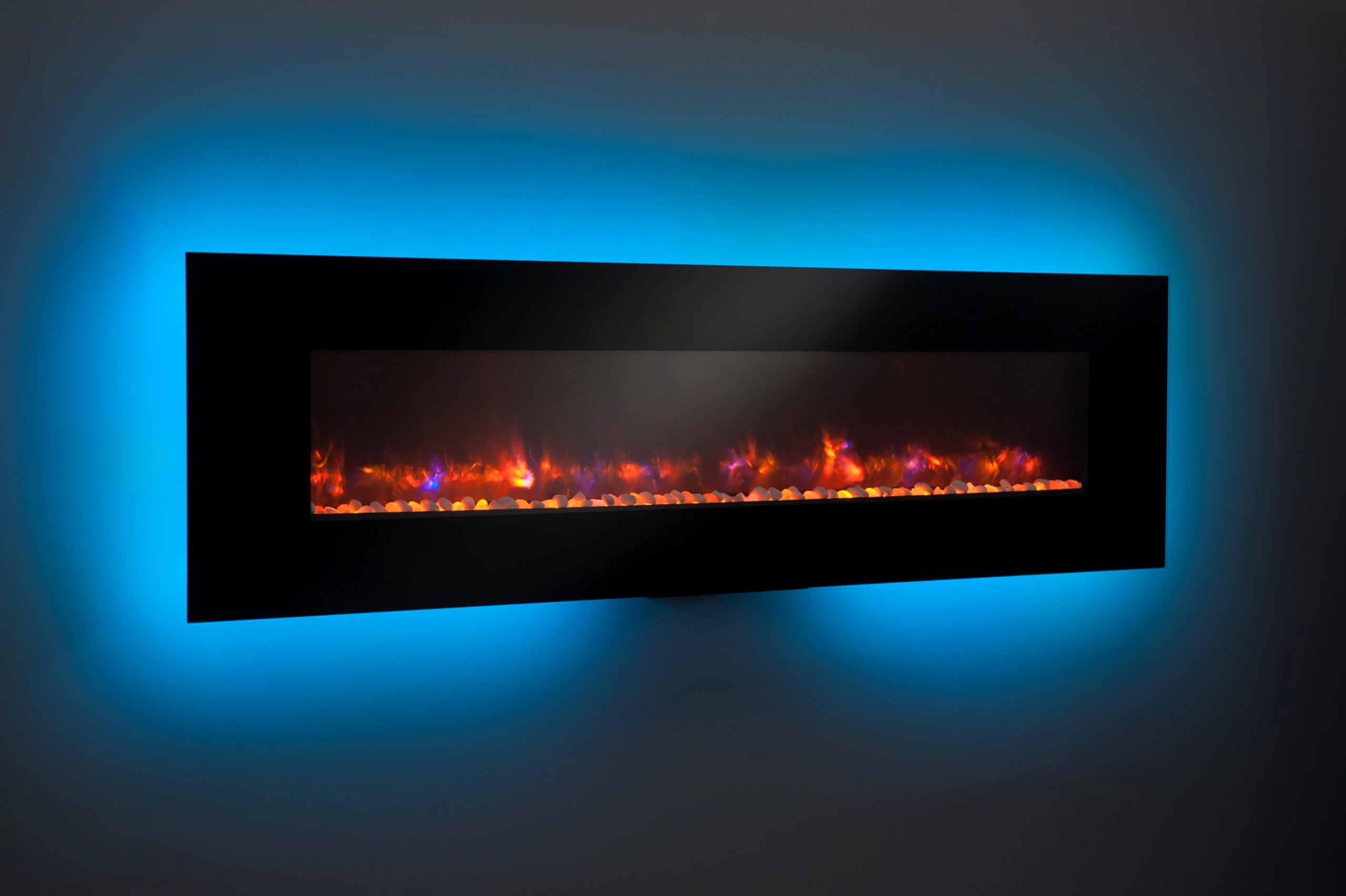 GreatCo 94" Gallery Linear Electric LED Fireplace. Includes LED Backlighting, Heater, IR Remote, 6 ft Cord, Stonefire Media